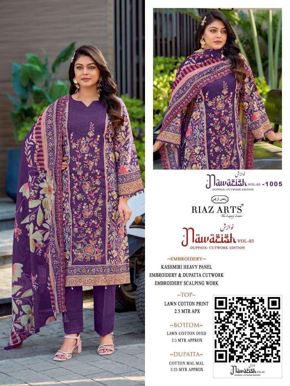 Riaz Arts Nawazish Vol-3 Lawn Cotton Dress Material (6 pcs Catalogue)