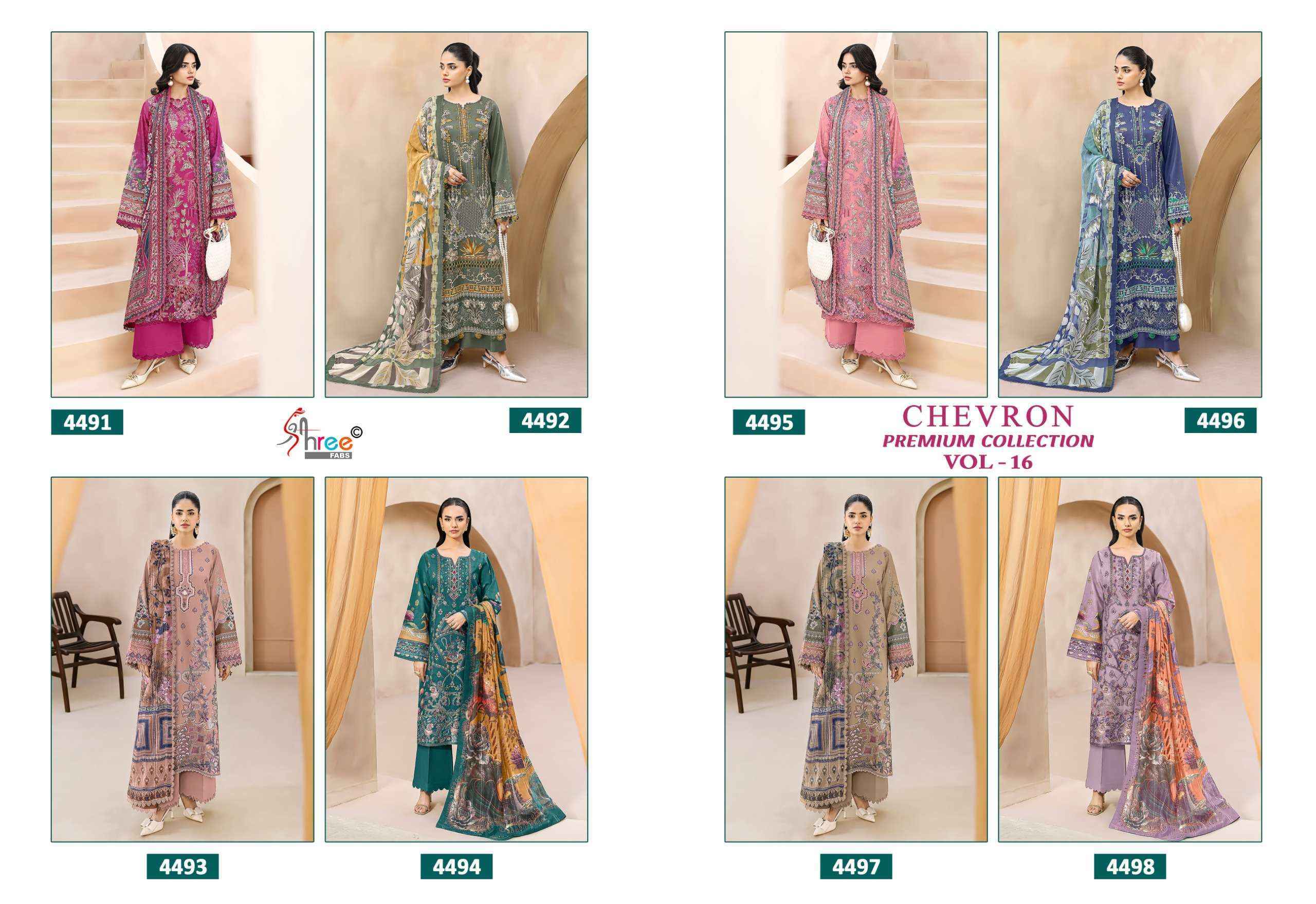 Shree Fabs Chevron Premium Collection Vol-16 Cotton Dress Material (8 pcs Catalogue)