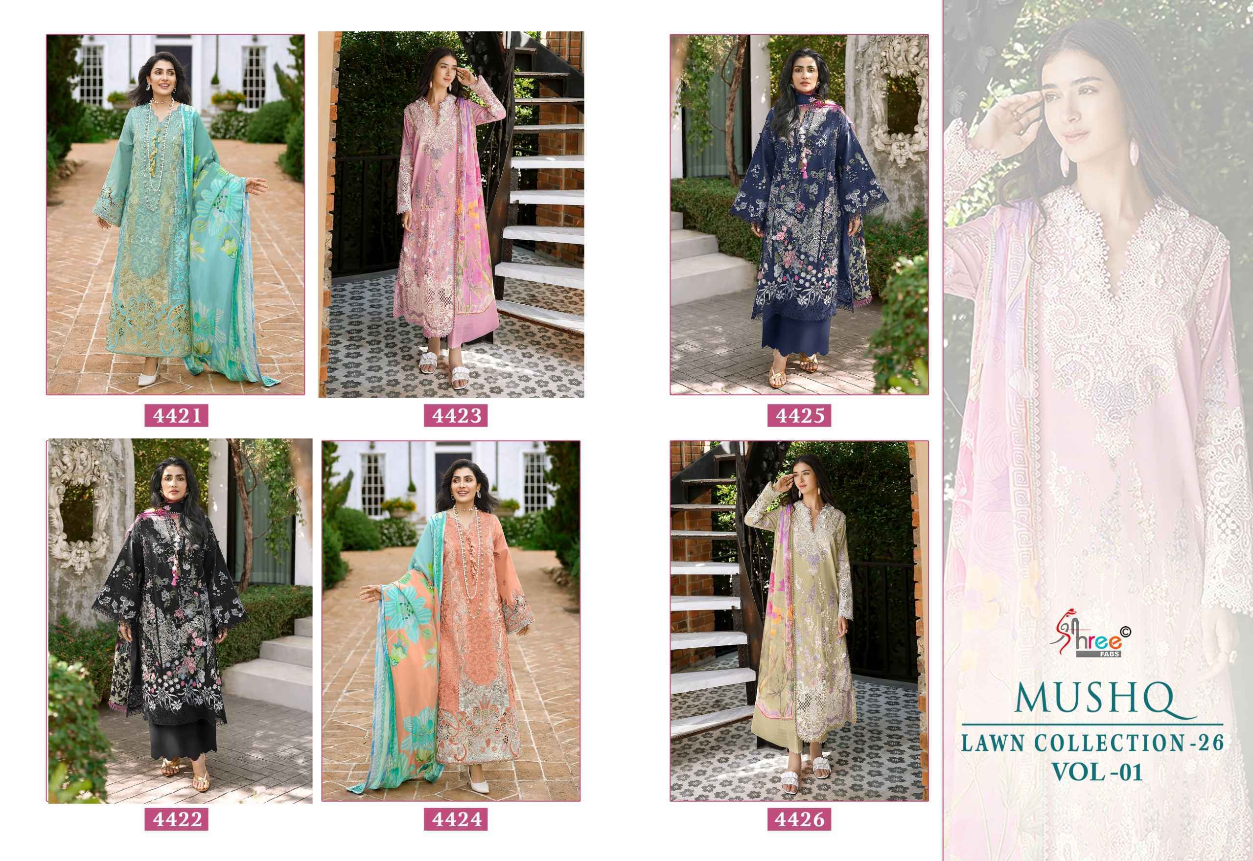Shree Fabs Mushq Lawn Collection 26 Vol-1 Cotton Dress Material (6 pcs Catalogue)