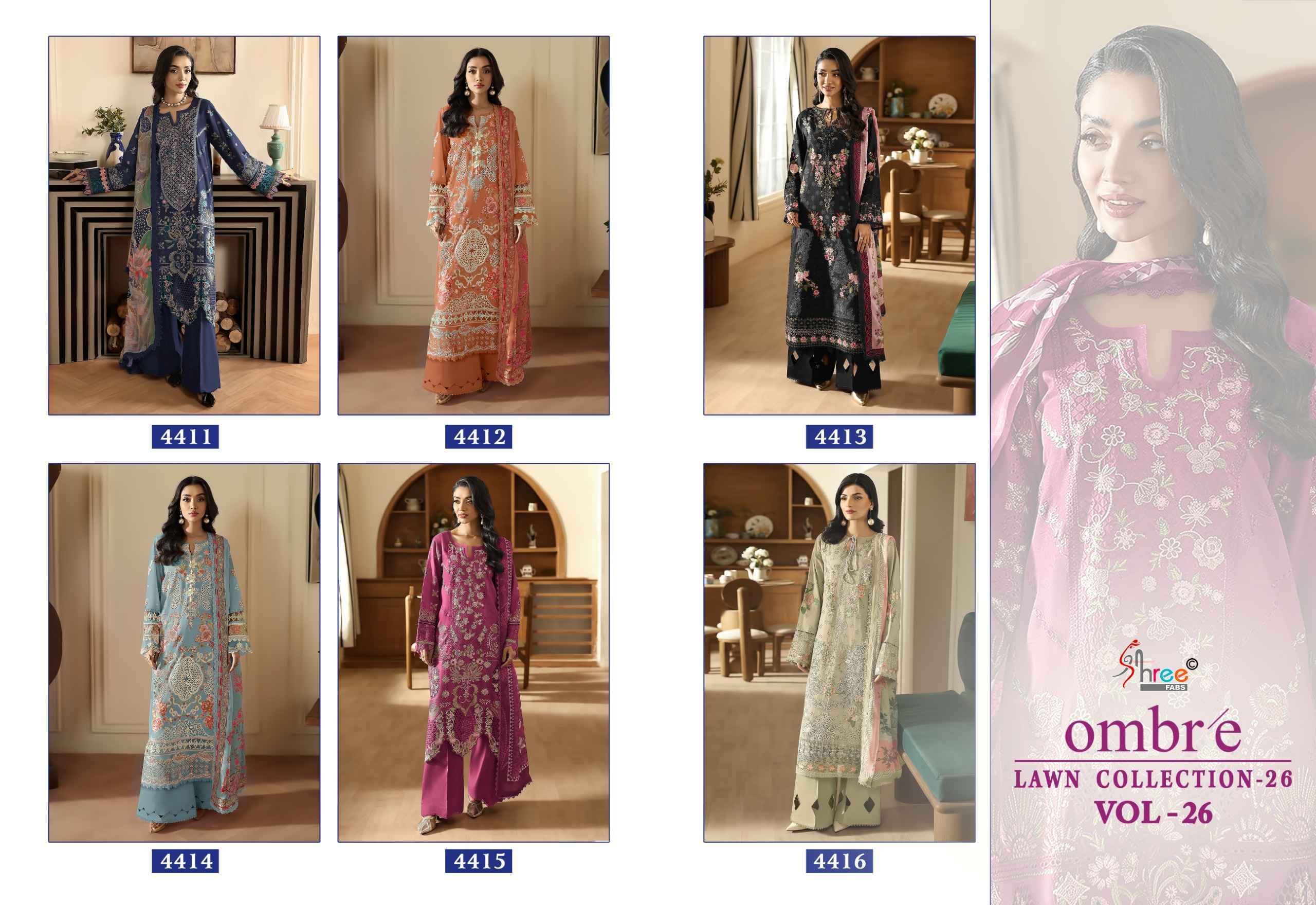 Shree Fabs Ombre Lawn Collection 26 Vol-26 Cotton Dress Material (6 pcs Catalogue)