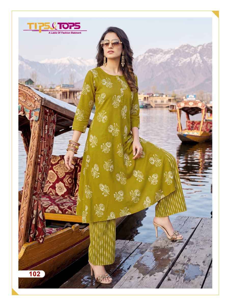 Tips & Tops Mannat Rayon Kurti With Plazzo (6 pcs Catalogue)