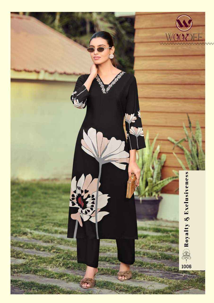Woodee Harmeen Rayon Kurti With Bottom (6 pcs Catalogue)