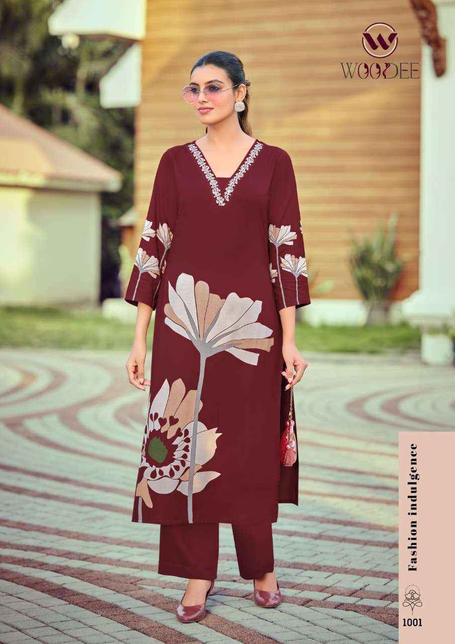 Woodee Harmeen Rayon Kurti With Bottom (6 pcs Catalogue)