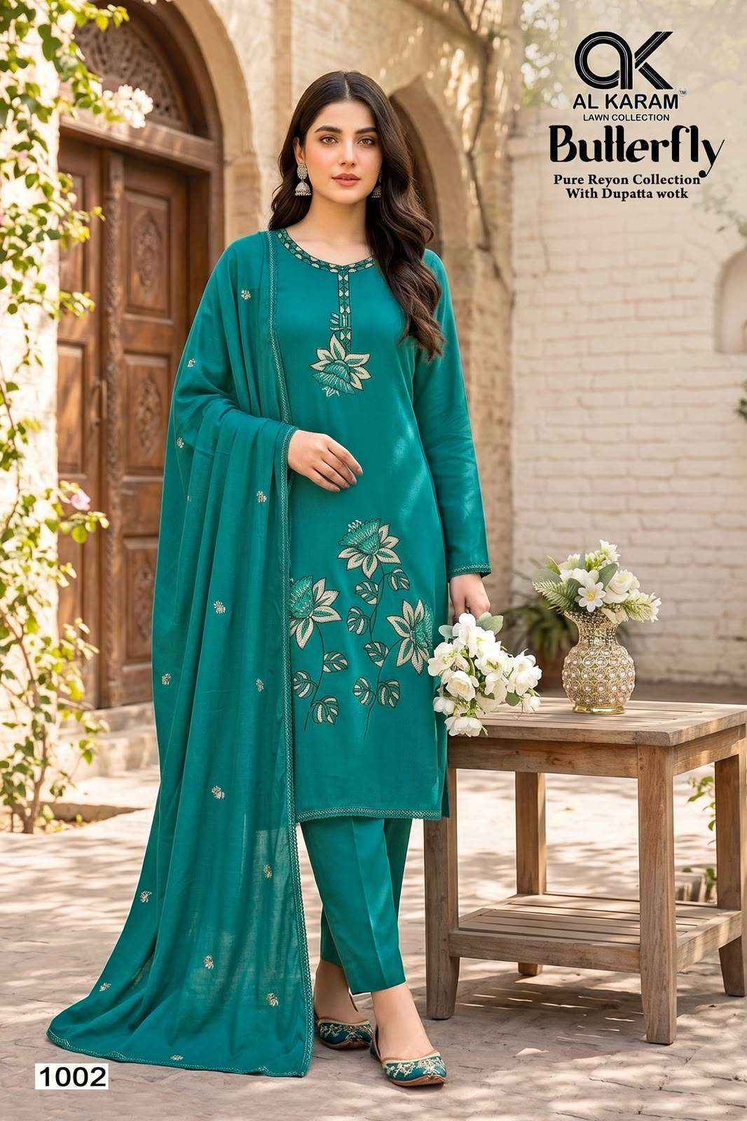 Al Karam Butterfly Reyon Dress Material 5 pcs Catalogue