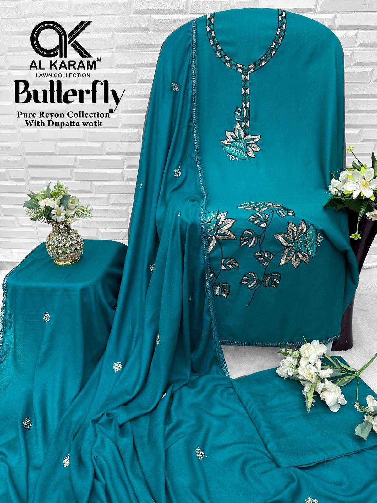 Al Karam Butterfly Reyon Dress Material 5 pcs Catalogue