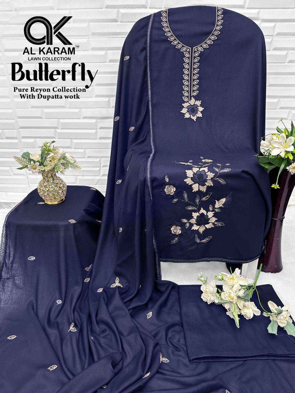 Al Karam Butterfly Reyon Dress Material 5 pcs Catalogue