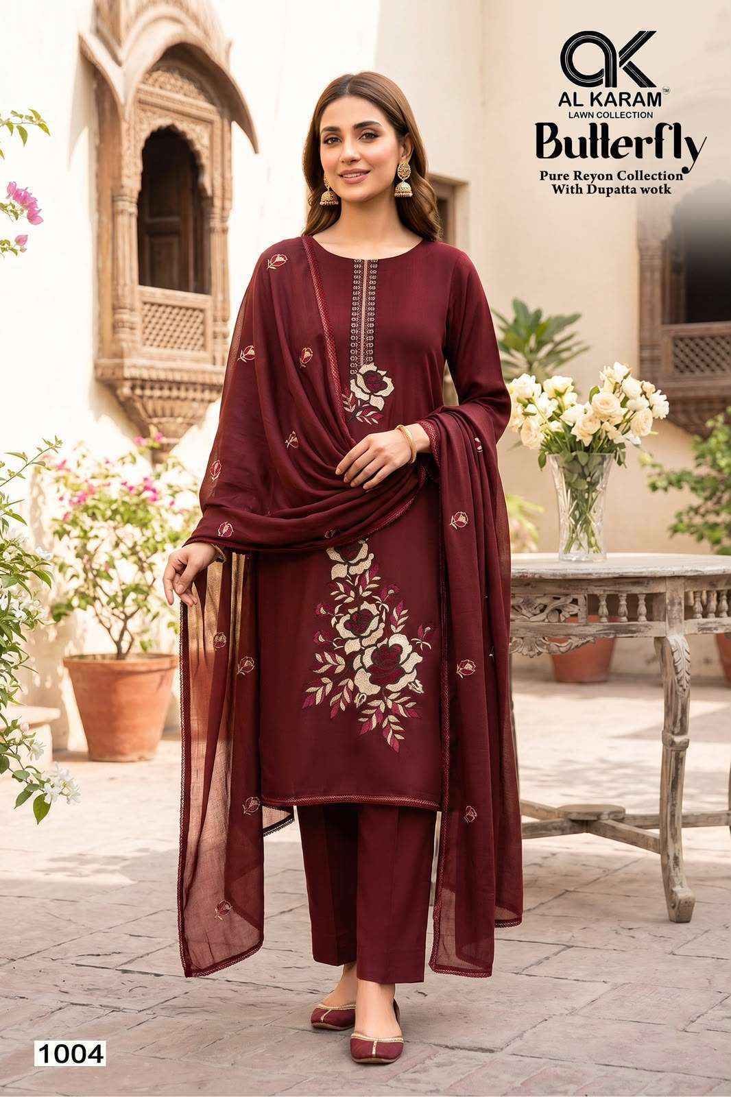 Al Karam Butterfly Reyon Dress Material 5 pcs Catalogue