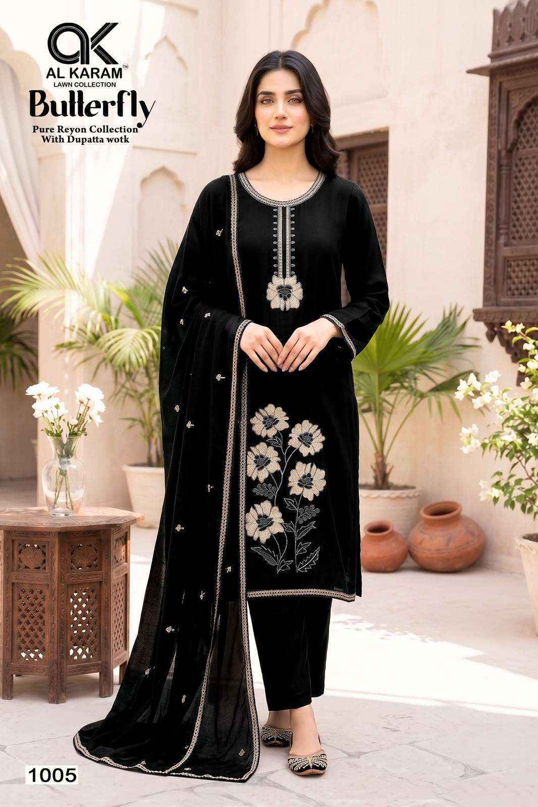 Al Karam Butterfly Reyon Dress Material 5 pcs Catalogue