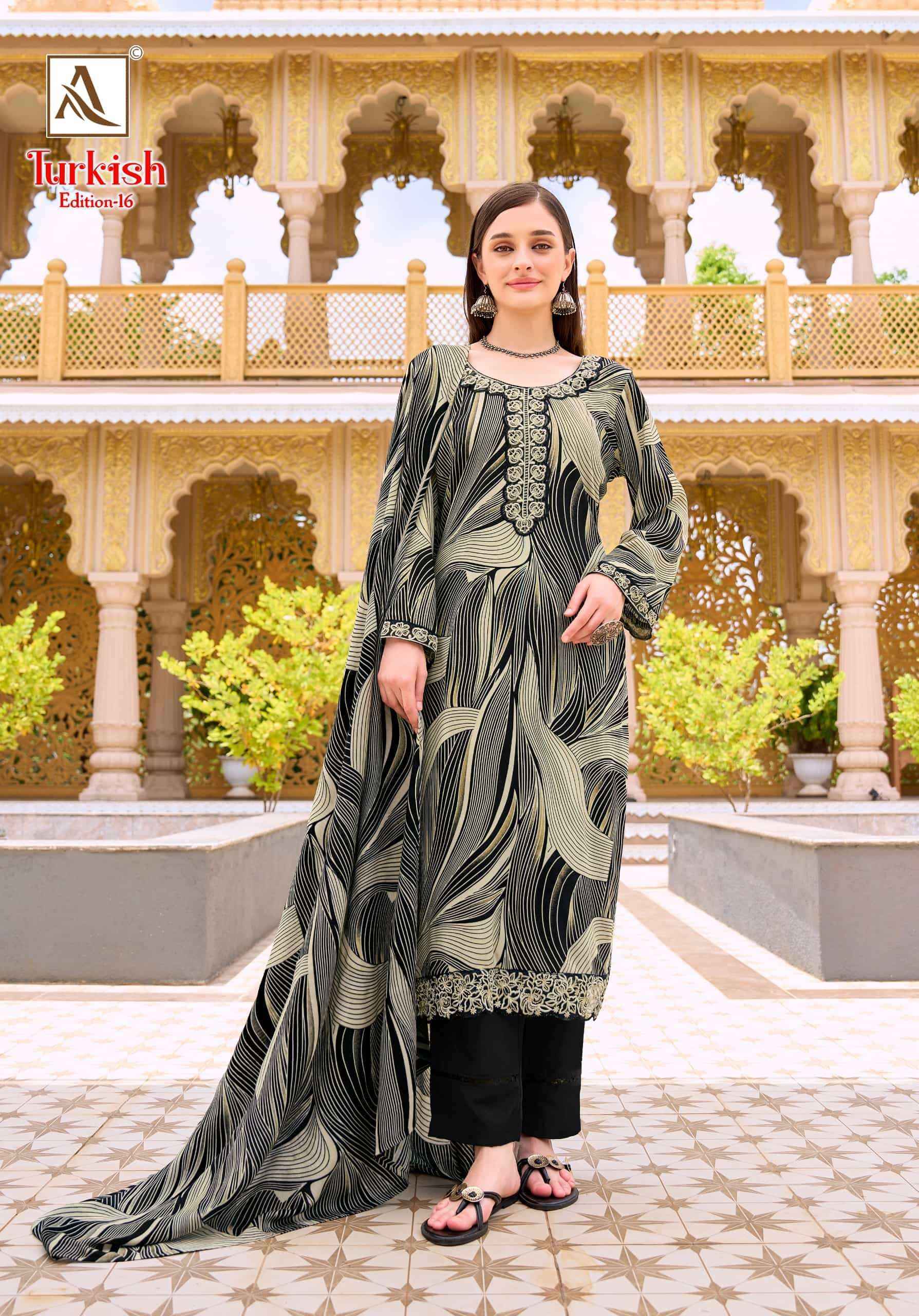 Alok Turkish Edition 16 Viscose Reyon Dress Material 6 pcs Catalogue