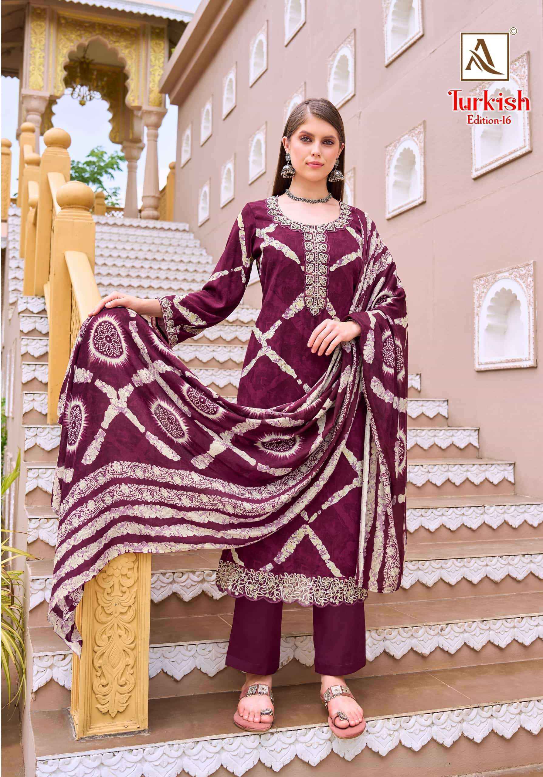 Alok Turkish Edition 16 Viscose Reyon Dress Material 6 pcs Catalogue