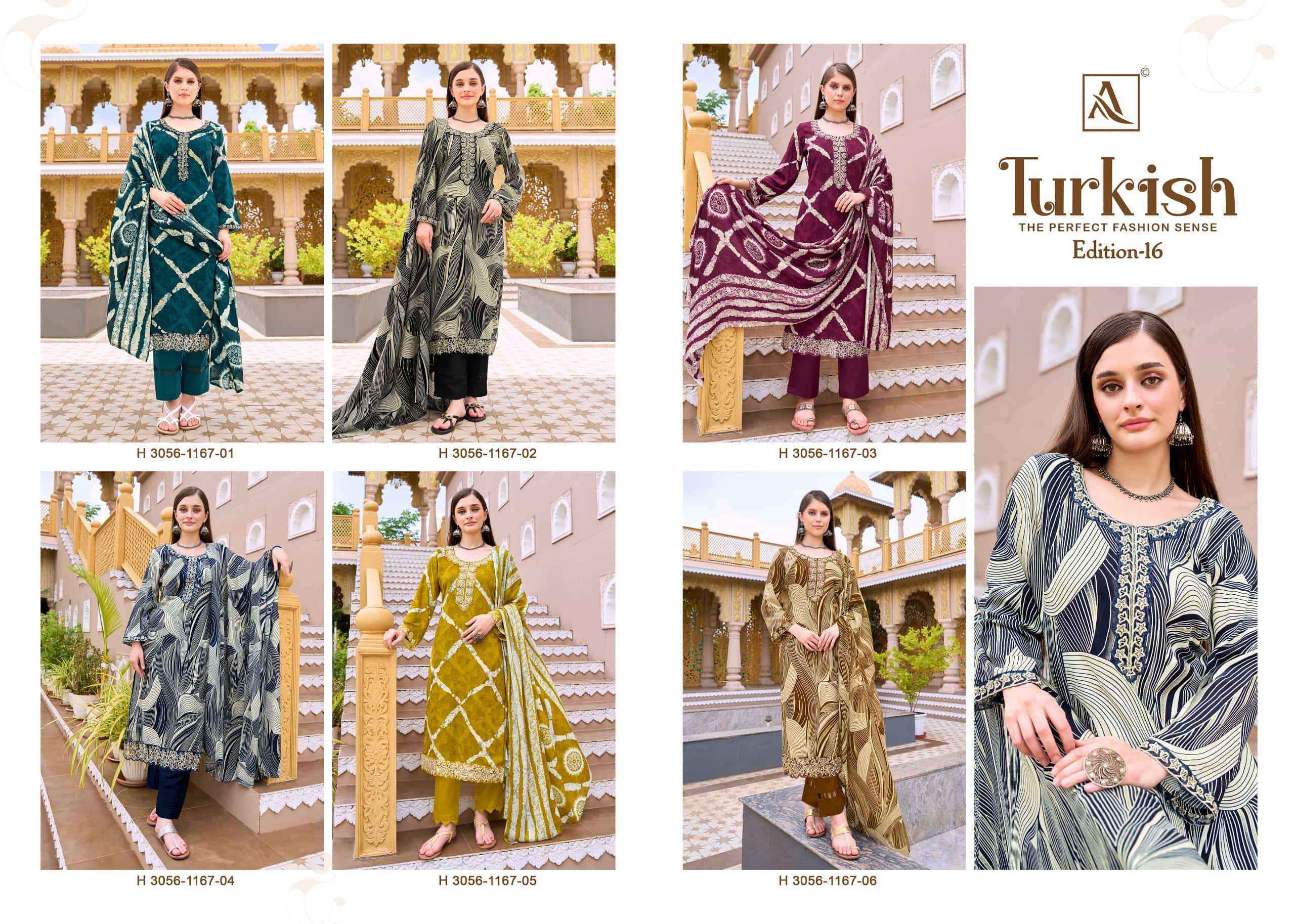 Alok Turkish Edition 16 Viscose Reyon Dress Material 6 pcs Catalogue