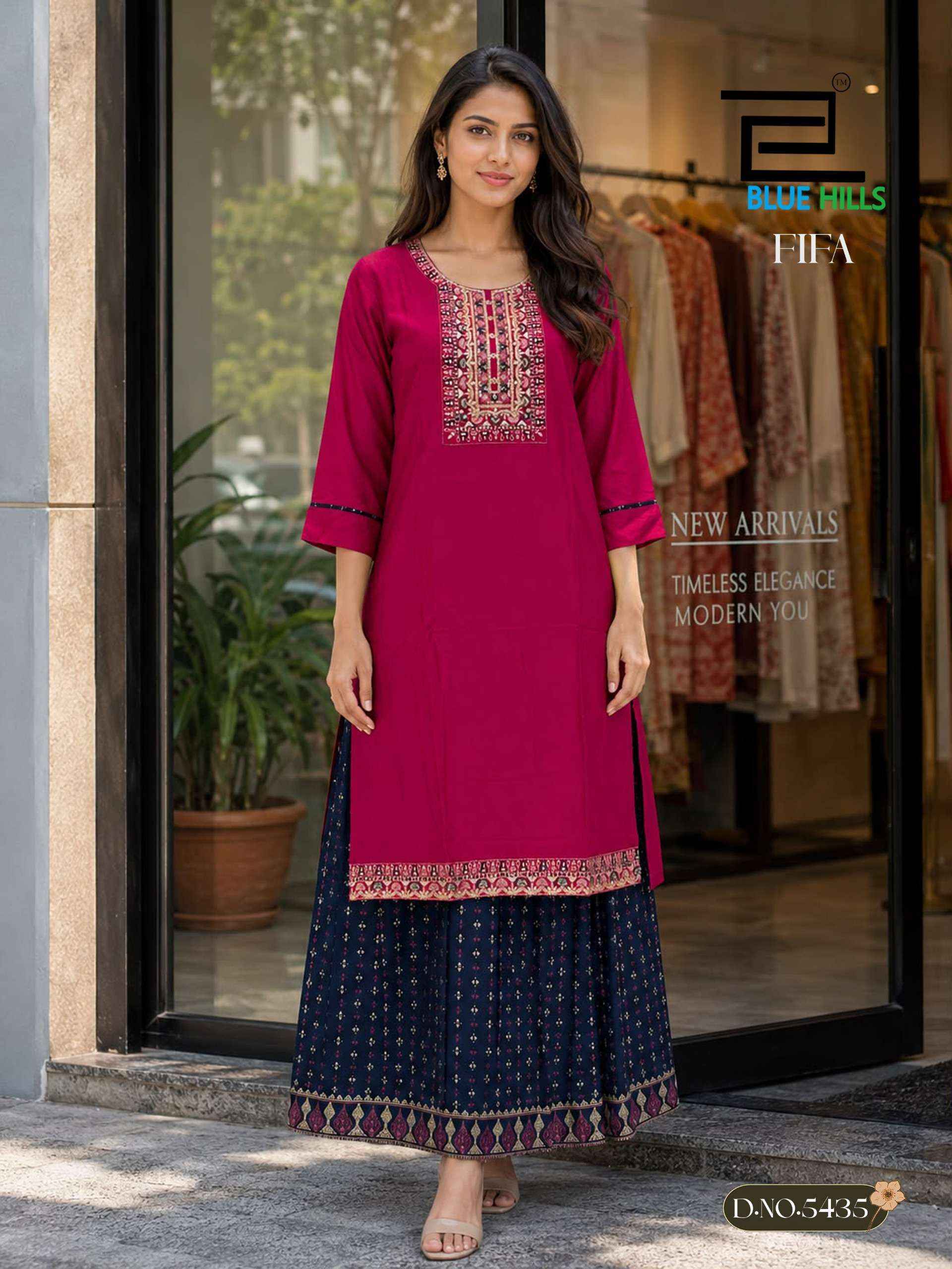 Blue Hills Fifa Rayon Kurti With Skirt (6 pcs Catalogue)