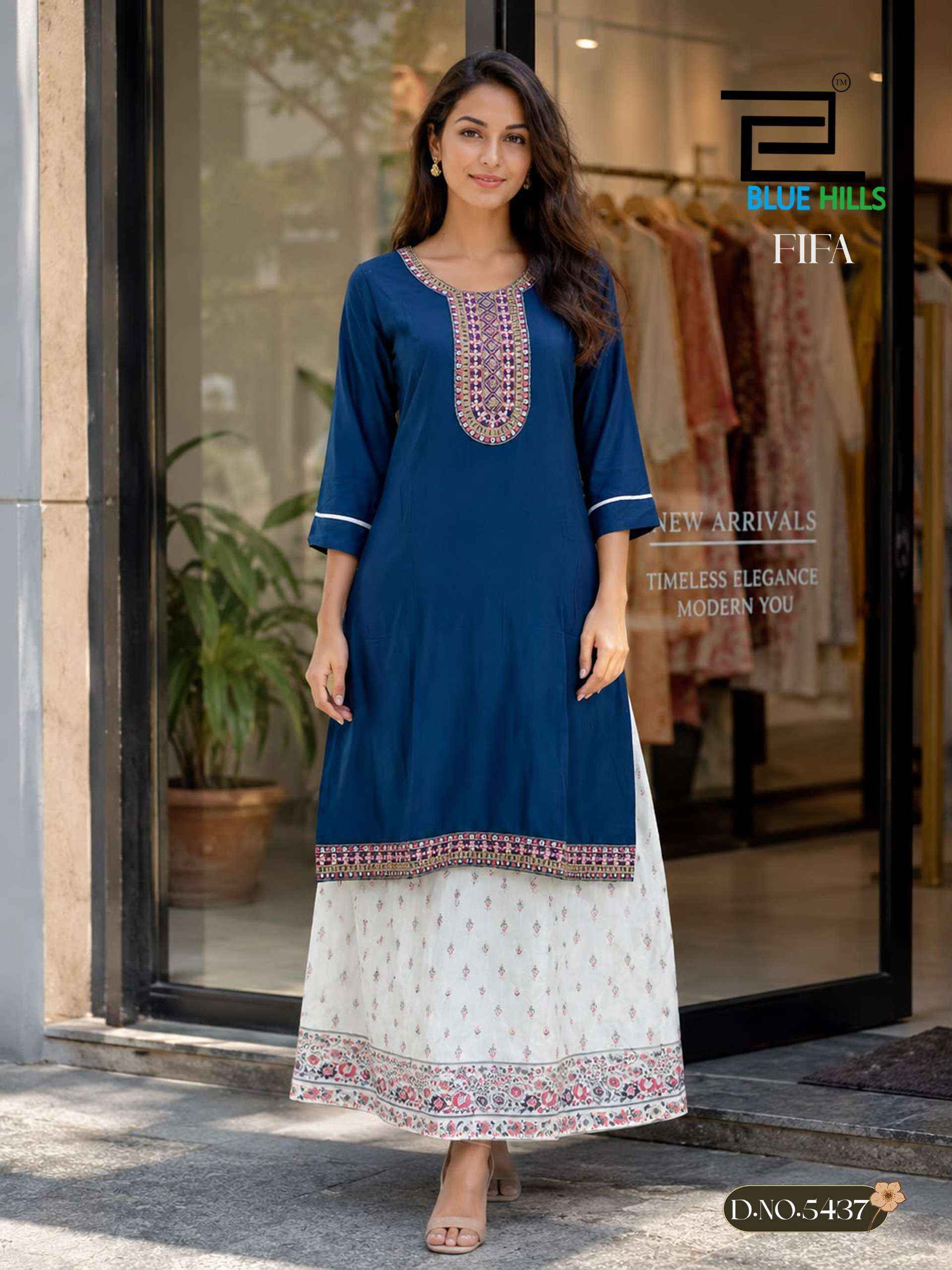 Blue Hills Fifa Rayon Kurti With Skirt (6 pcs Catalogue)