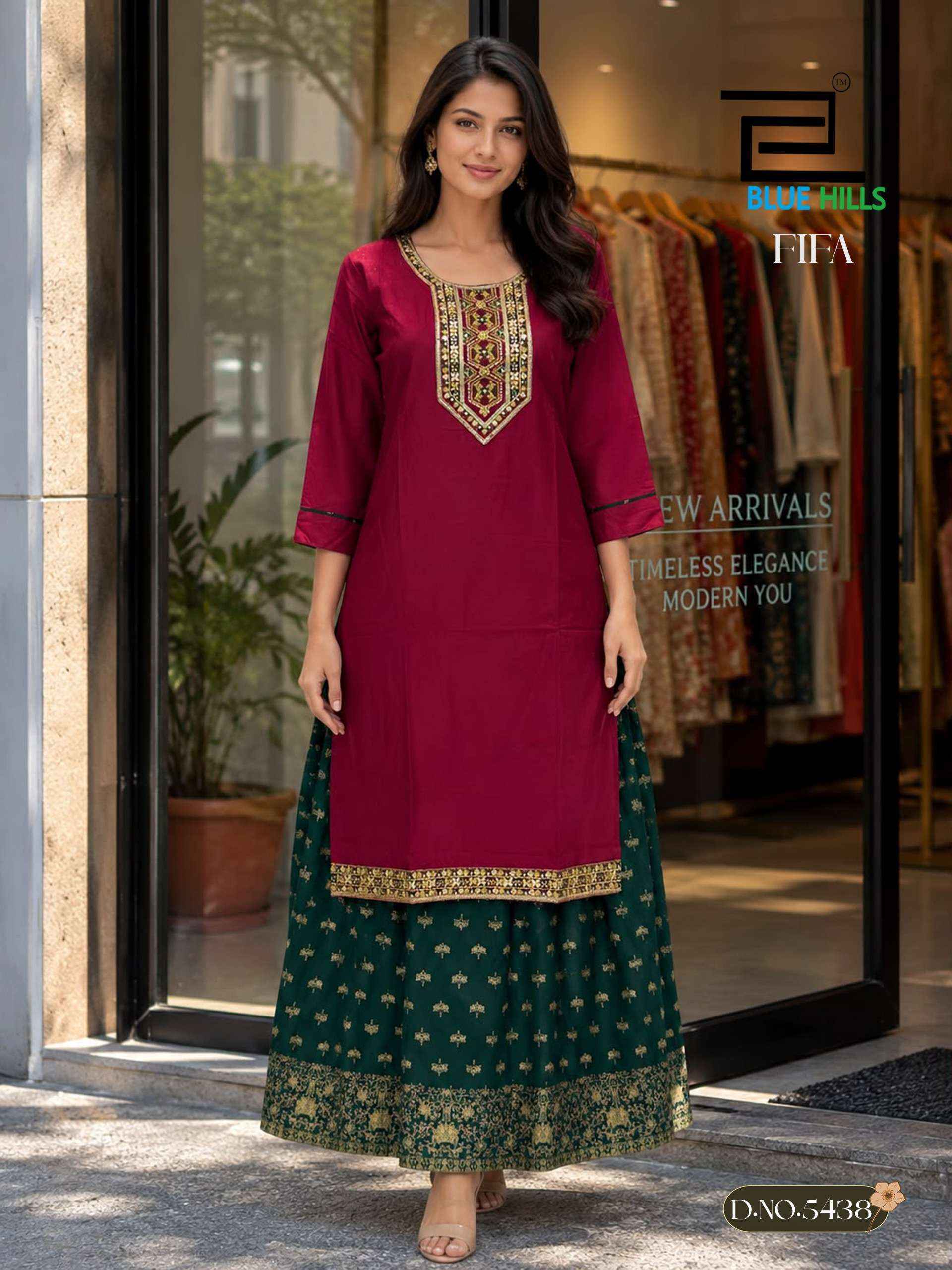 Blue Hills Fifa Rayon Kurti With Skirt (6 pcs Catalogue)