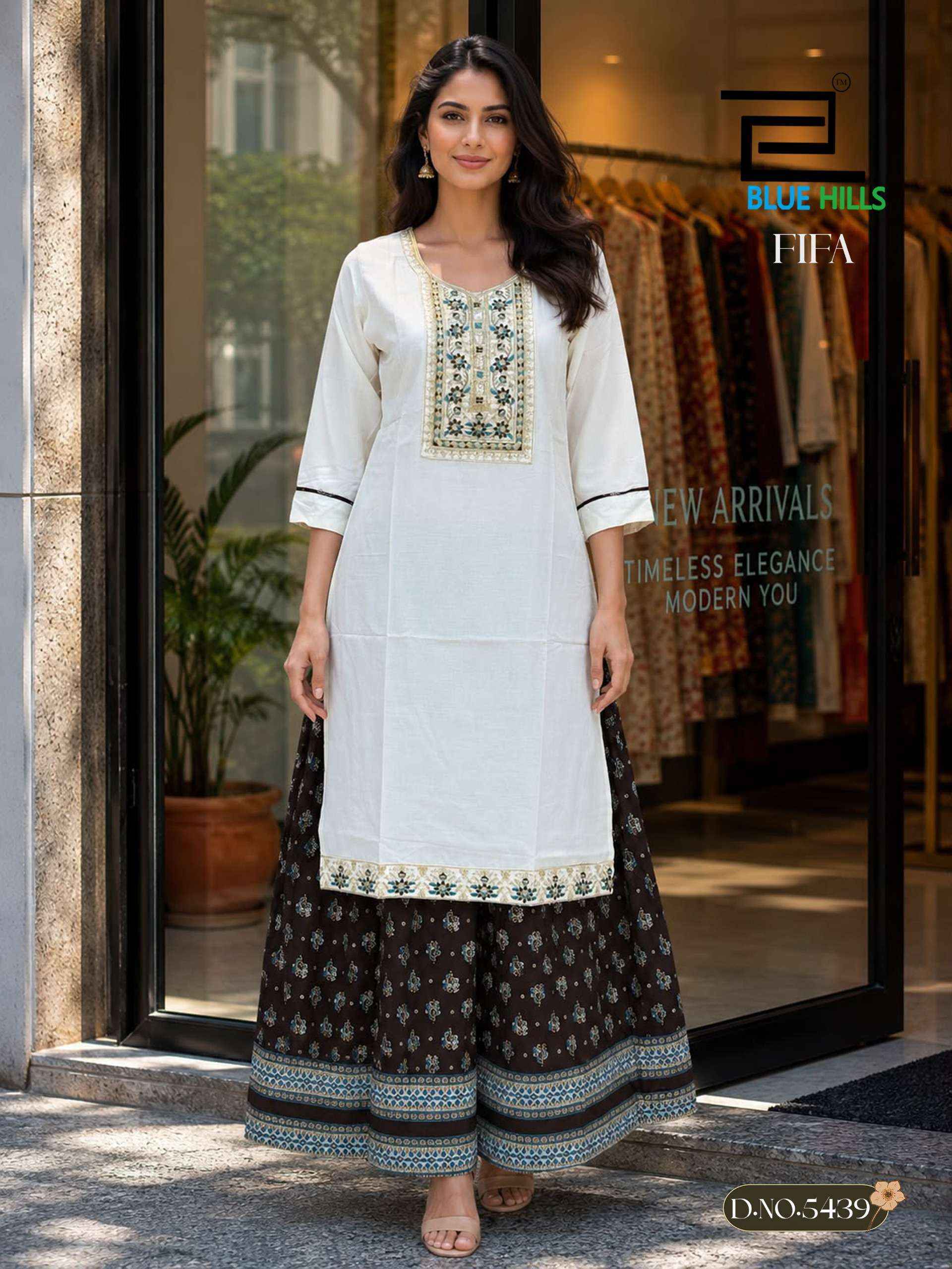 Blue Hills Fifa Rayon Kurti With Skirt (6 pcs Catalogue)