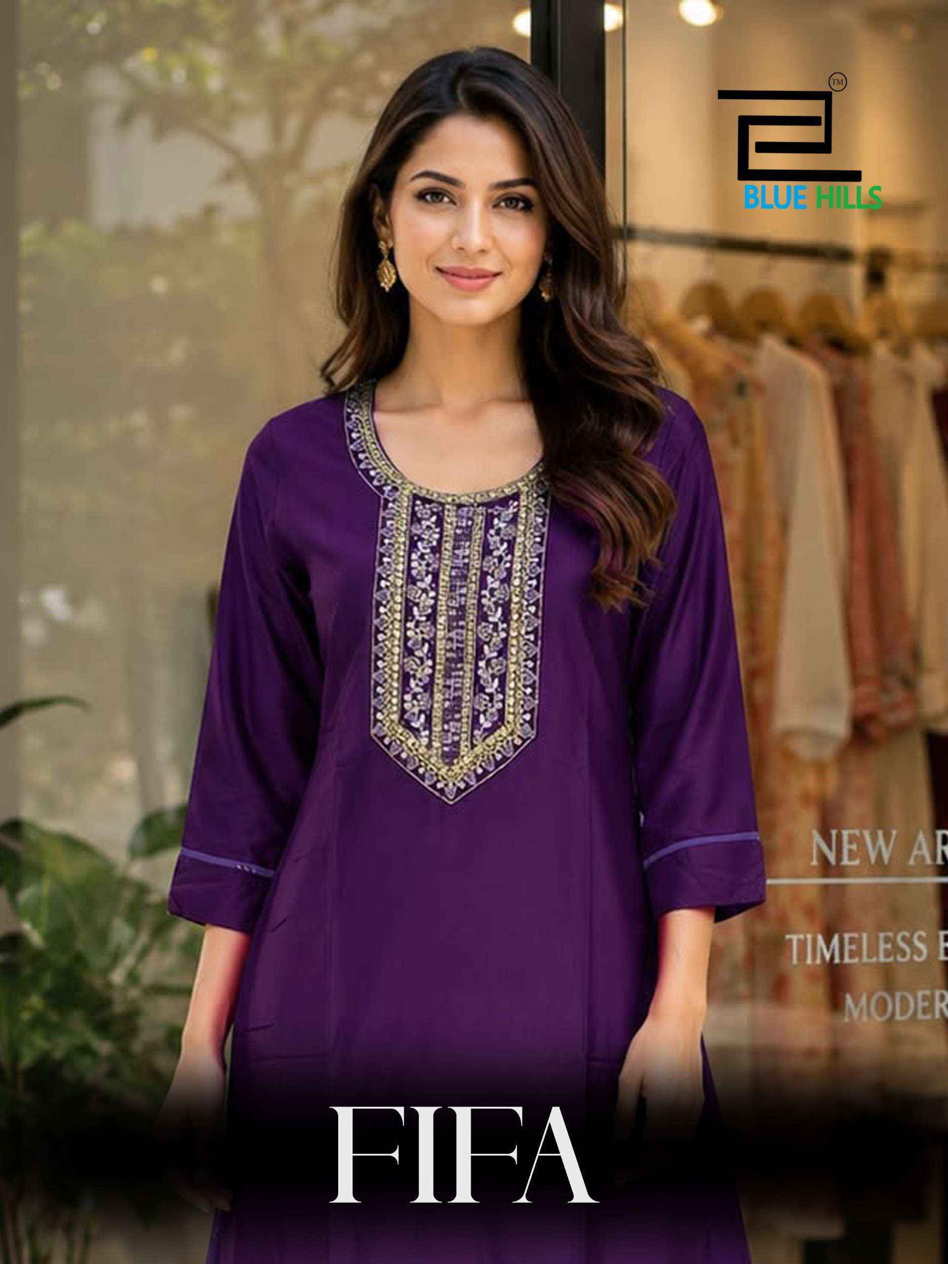 Blue Hills Fifa Rayon Kurti With Skirt (6 pcs Catalogue)