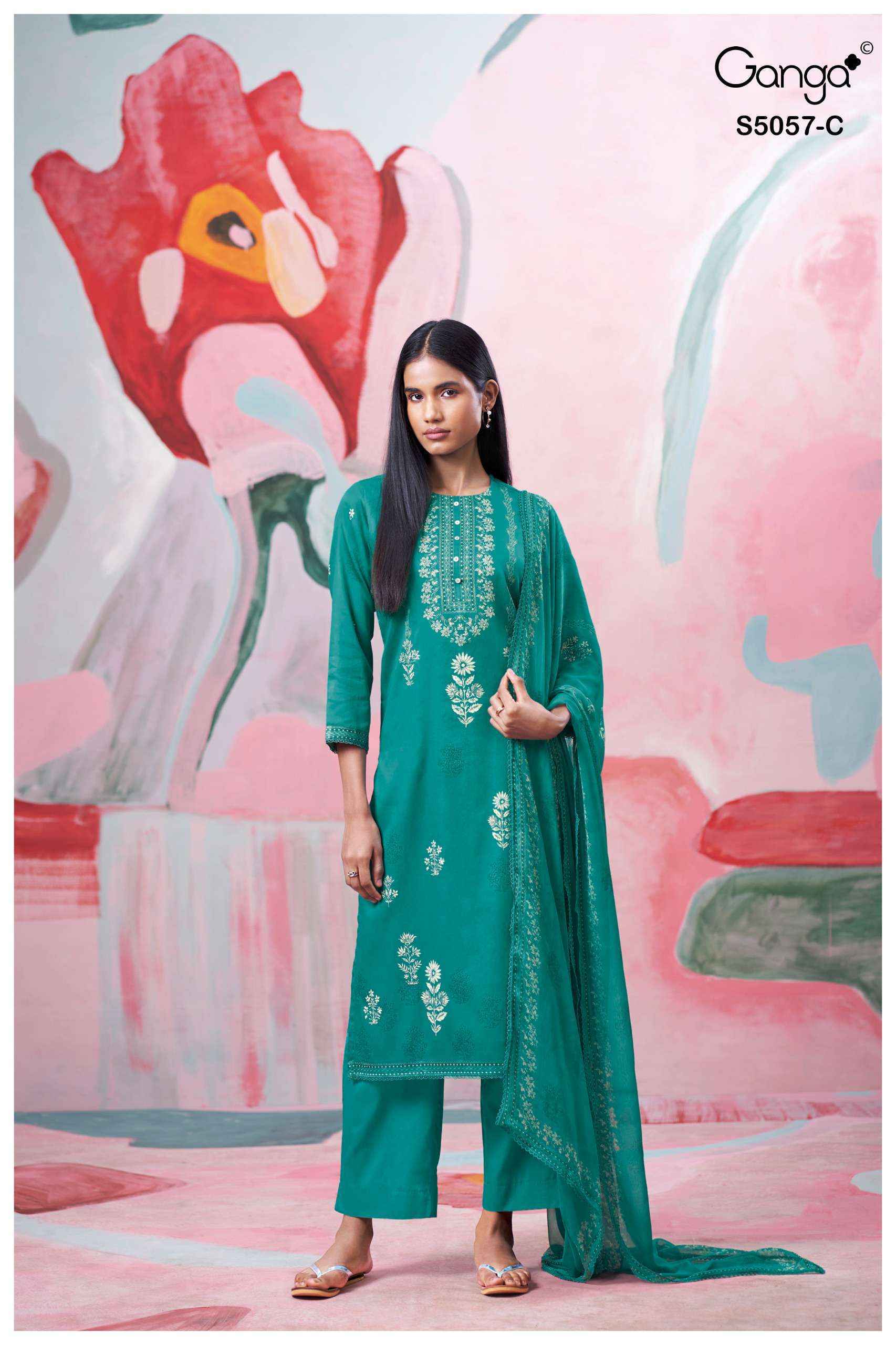 Ganga Deyra 5057 Satin Cotton Dress Material 4 pcs Catalogue