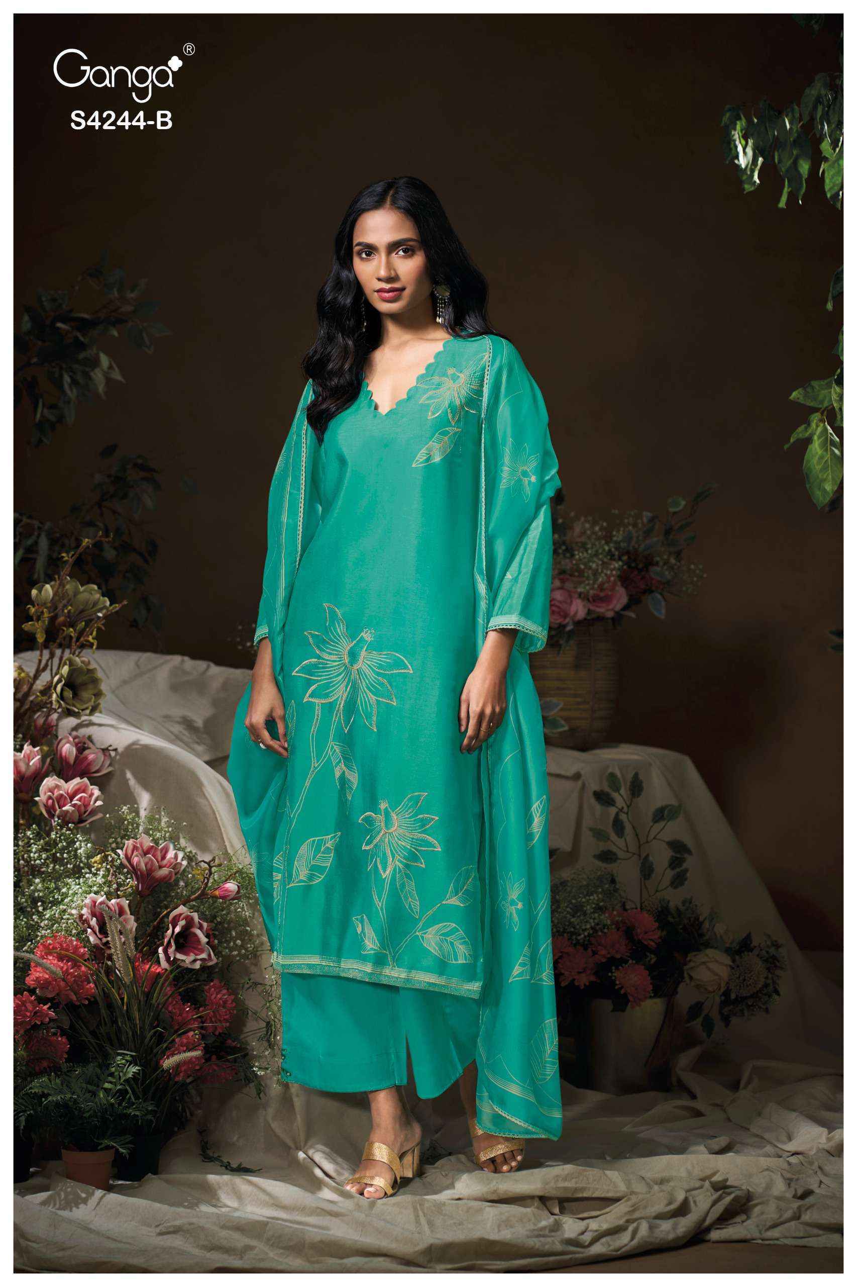 Ganga Druya-4244 Silk Dress Material (4 pcs Catalogue)