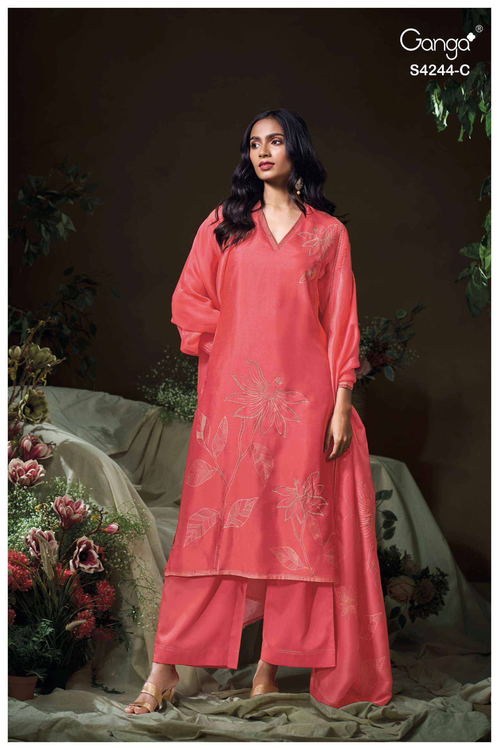 Ganga Druya-4244 Silk Dress Material (4 pcs Catalogue)