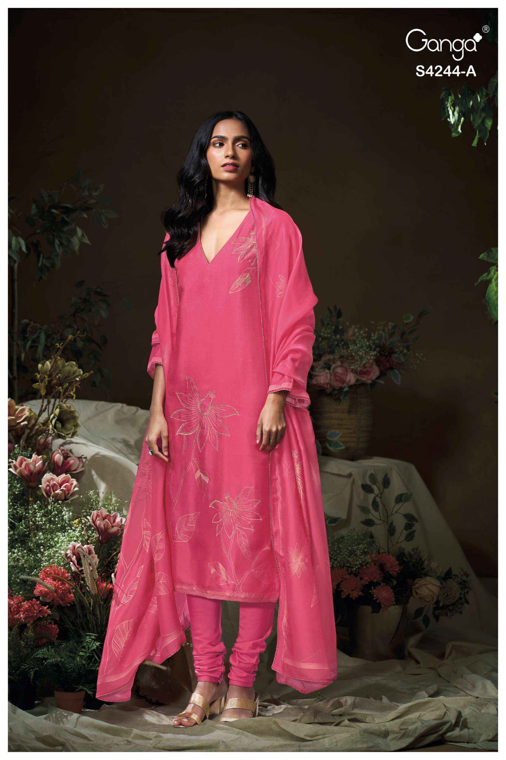 Ganga Druya-4244 Silk Dress Material (4 pcs Catalogue)