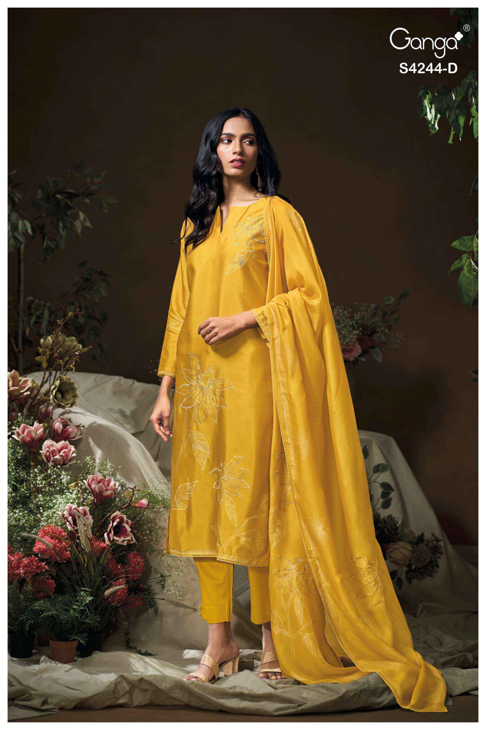 Ganga Druya-4244 Silk Dress Material (4 pcs Catalogue)