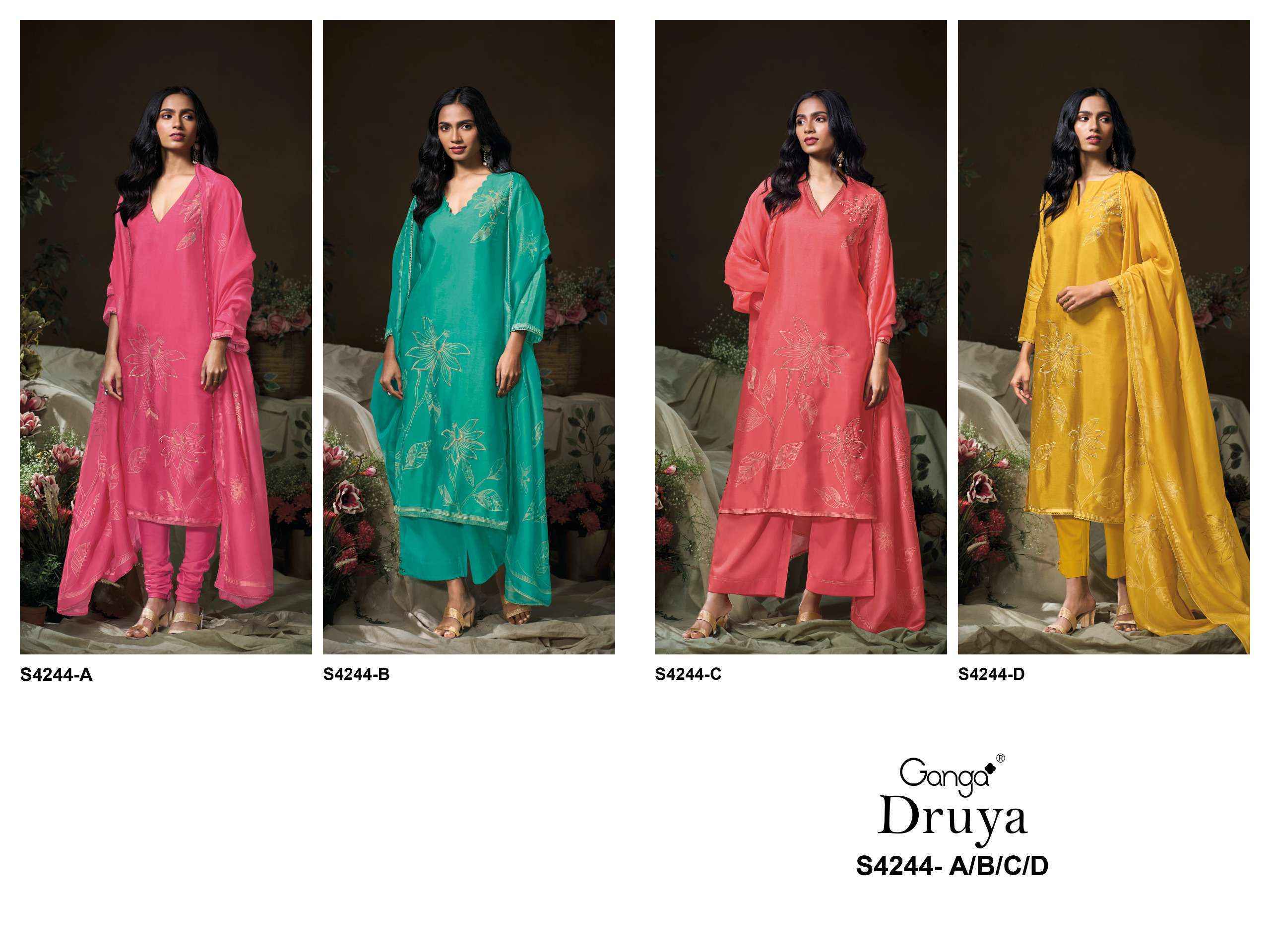 Ganga Druya-4244 Silk Dress Material (4 pcs Catalogue)