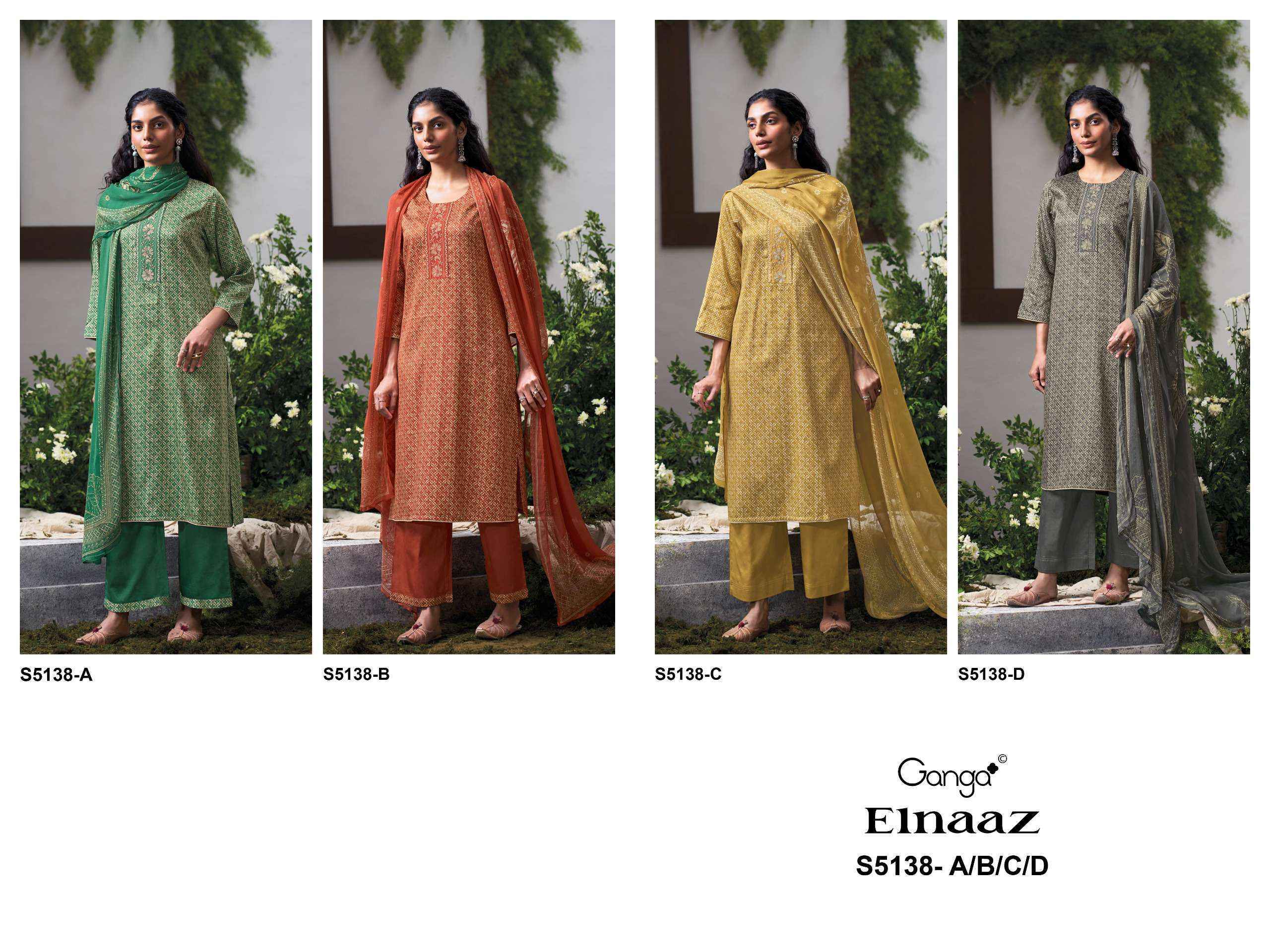 Ganga Elnaaz 5138 Satin Cotton Dress Material 4 pcs Catalogue