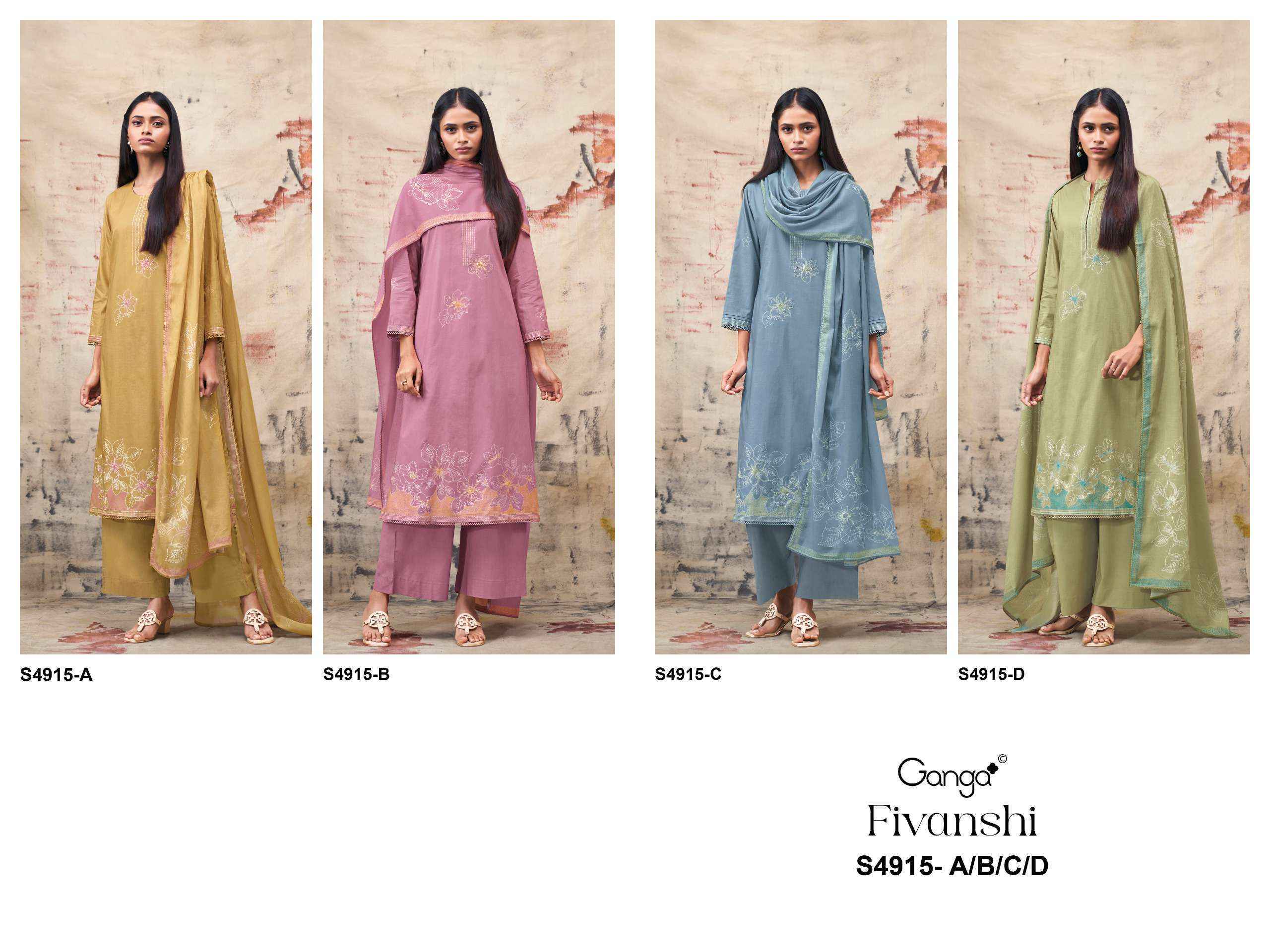 Ganga Fivanshi-4915 Cotton Dress Material (4 pcs Catalogue)