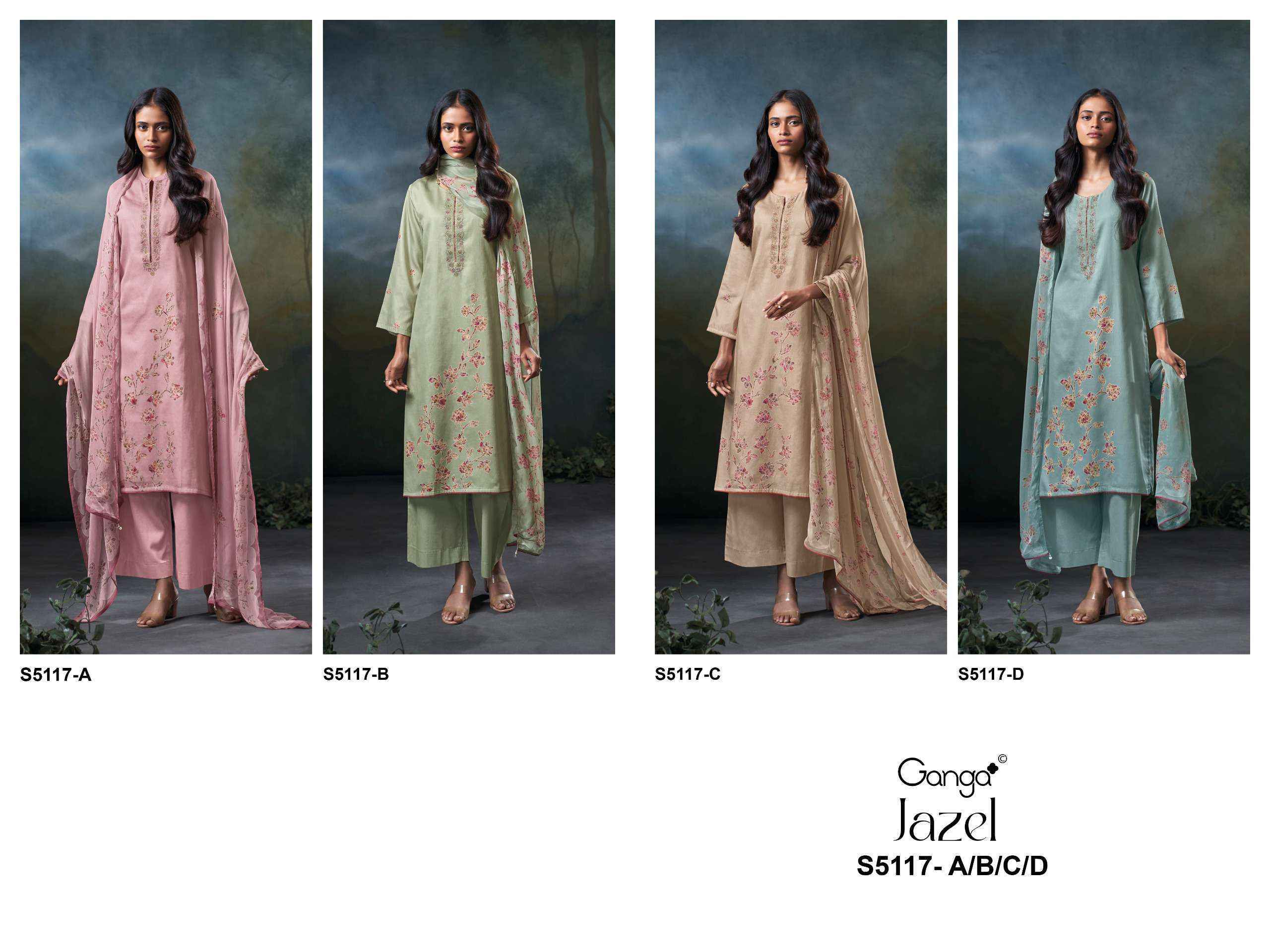 Ganga Jazel 5117 Satin Cotton Dress Material 4 pcs Catalogue