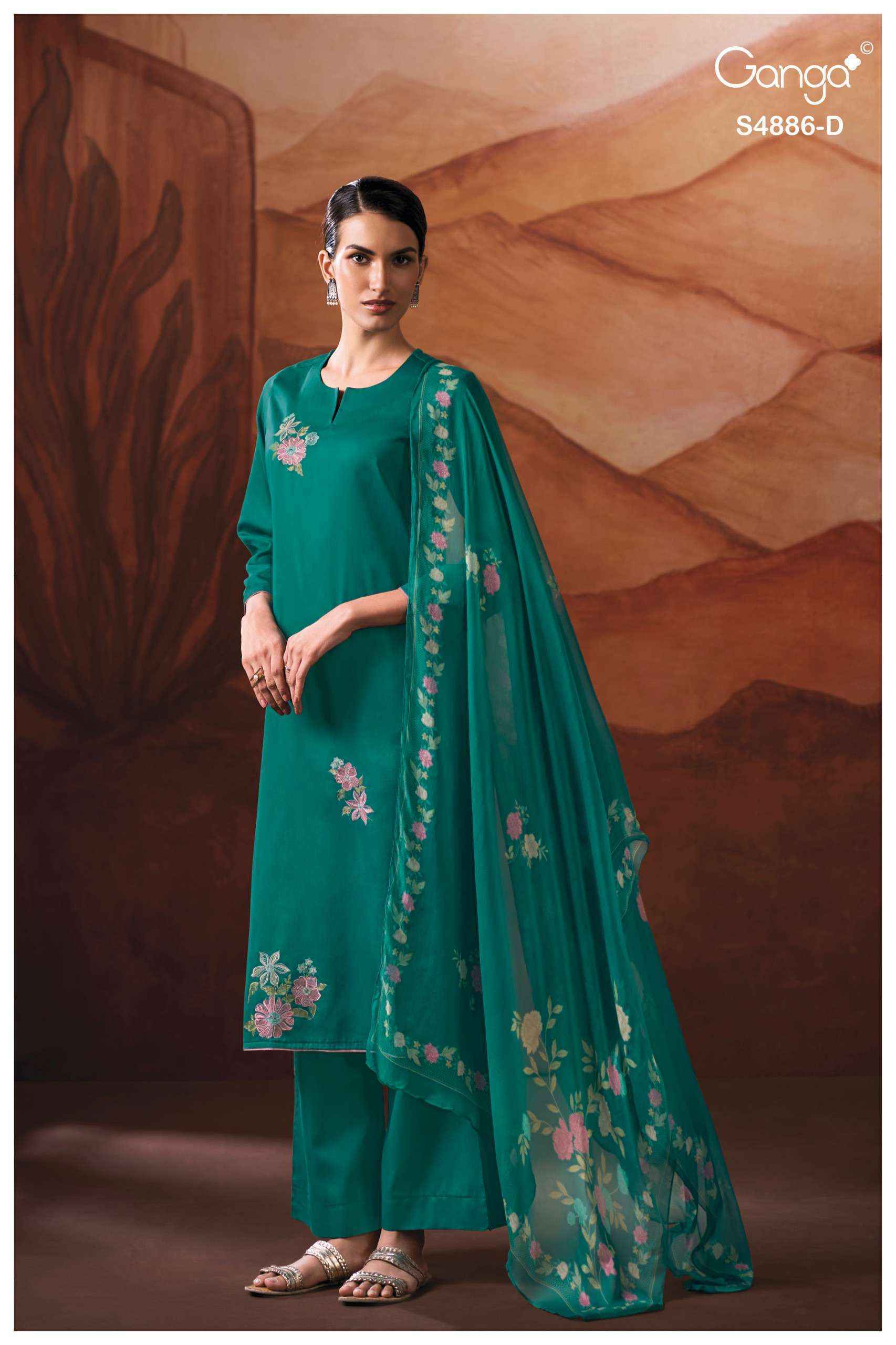 Ganga Jelyis 4886 Satin Cotton Dress Material 4 pcs Catalogue