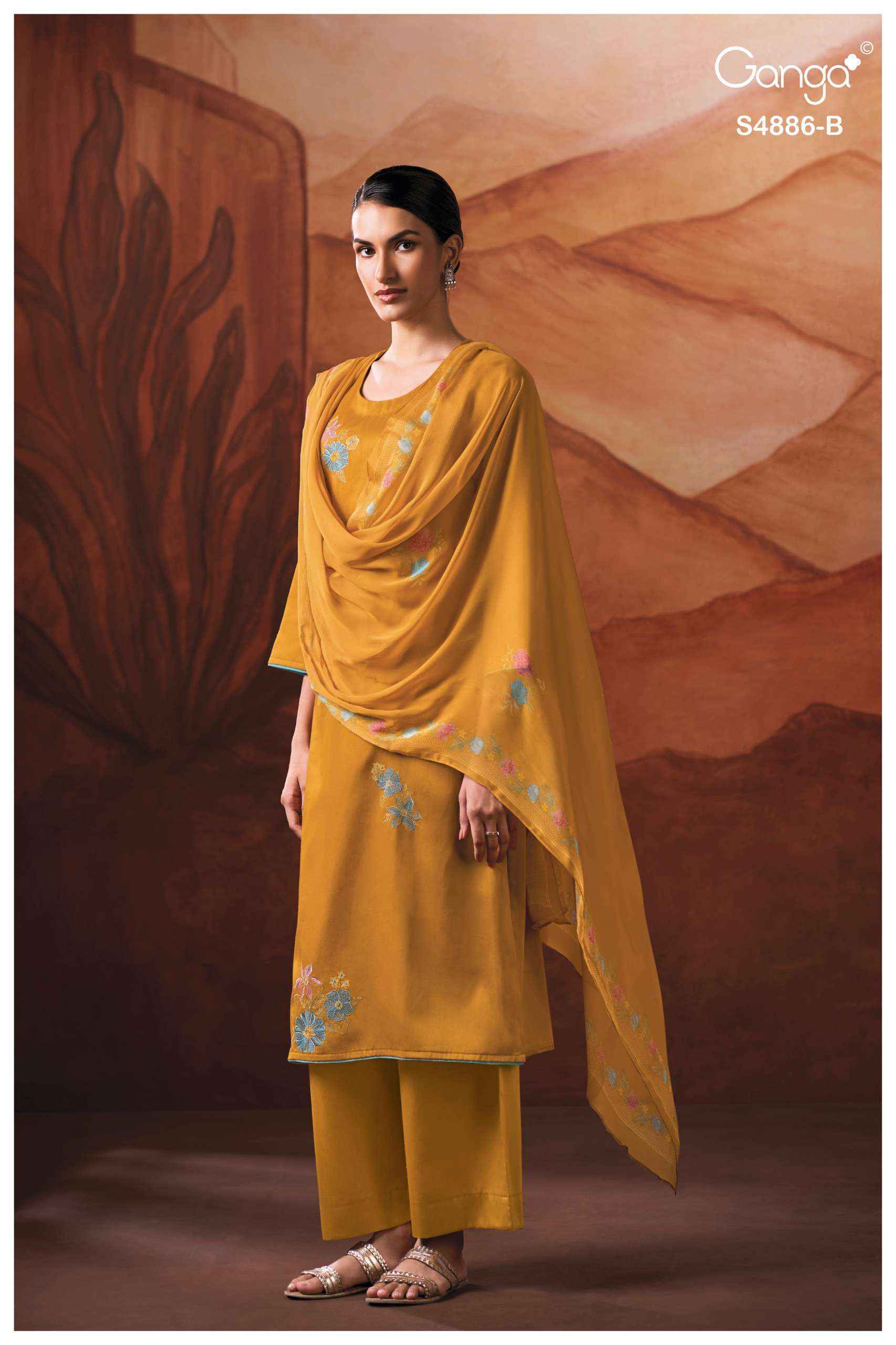 Ganga Jelyis 4886 Satin Cotton Dress Material 4 pcs Catalogue