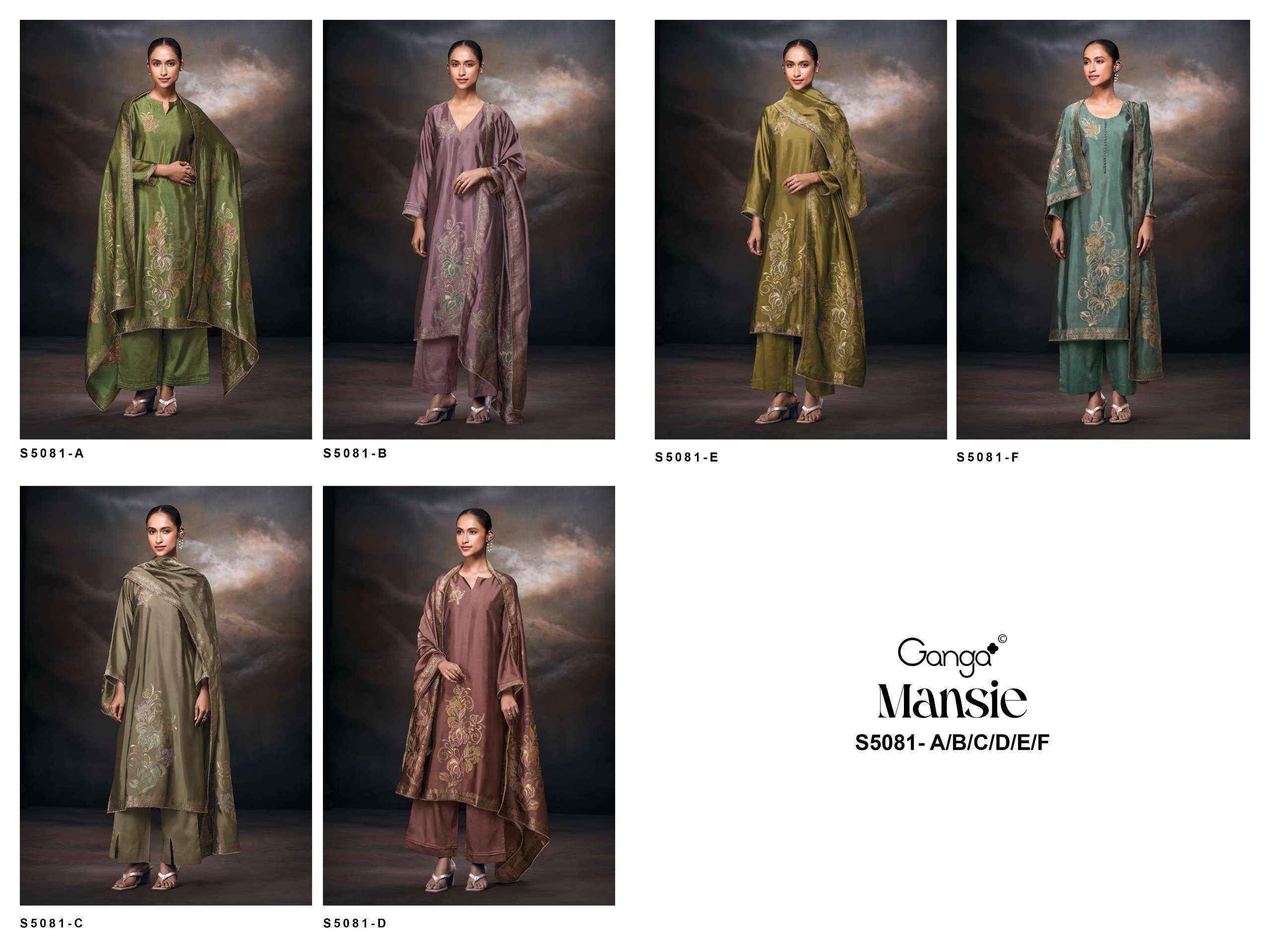 Ganga Mansie 5081 Silk Jacquard Dress Material 6 pcs Catalogue