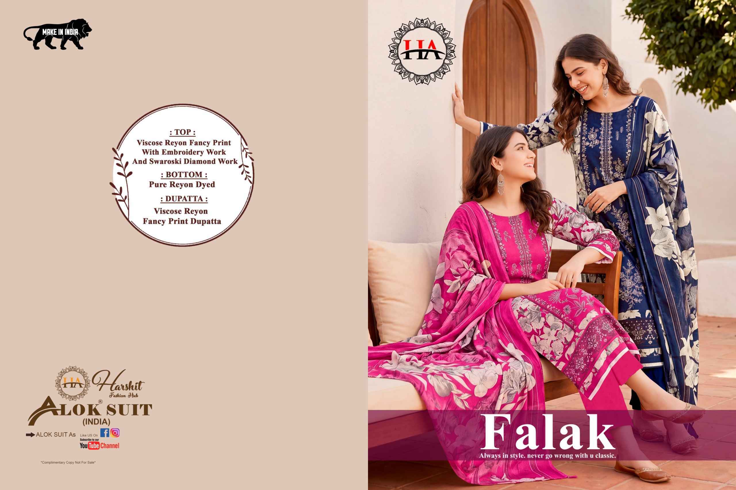 Harshit Fashion Falak Viscose Reyon Dress Material (6 pcs Catalogue)