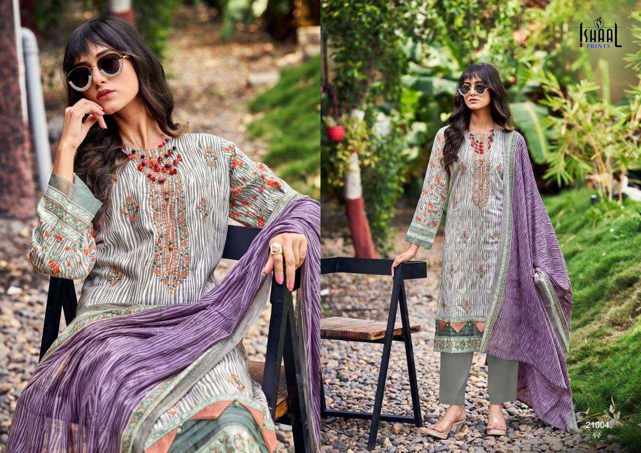 Ishaal Embroidered Vol 21 Lawn Cotton Dress Material 10 pcs Catalogue