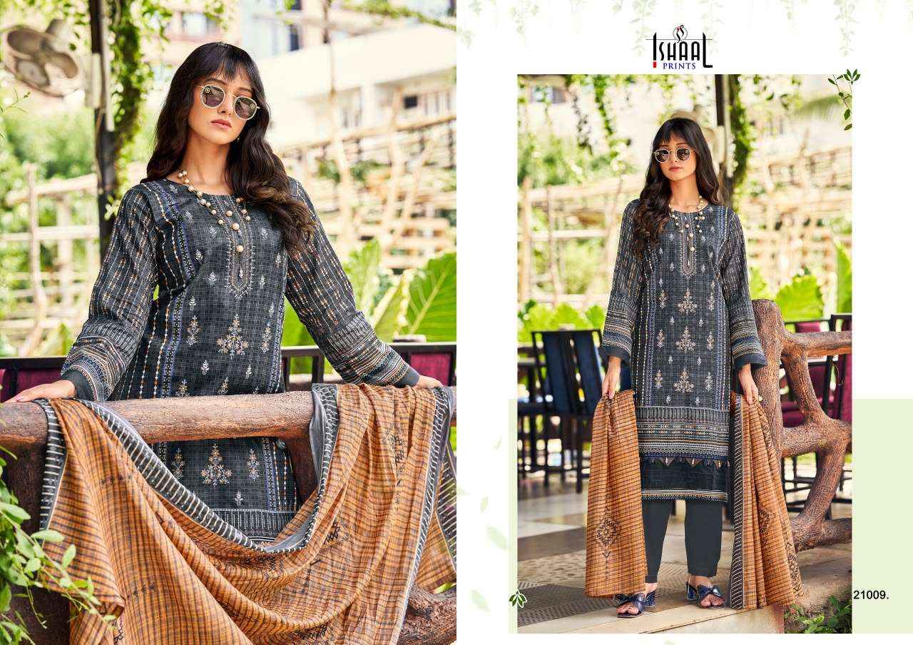 Ishaal Embroidered Vol 21 Lawn Cotton Dress Material 10 pcs Catalogue