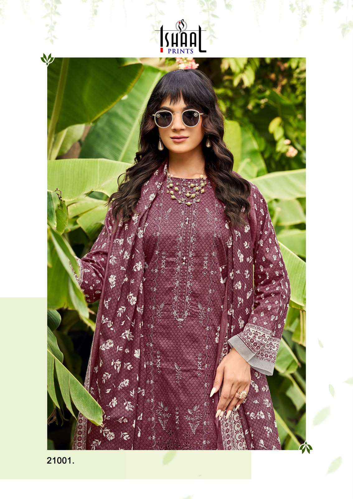 Ishaal Embroidered Vol 21 Lawn Cotton Dress Material 10 pcs Catalogue