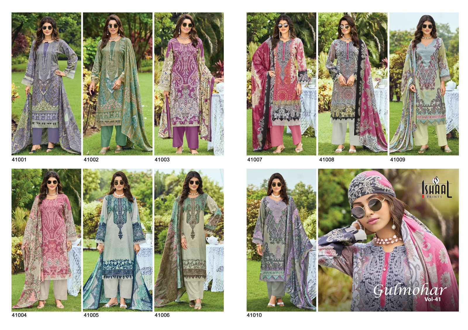Ishaal Prints Gulmohar Vol 41 Lawn Cotton Dress Material 10 Pc Catalouge