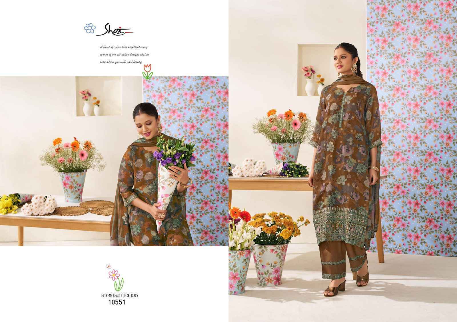 Jay Vijay Phoolsaaz Organza Dress Material (6 pcs Catalogue)