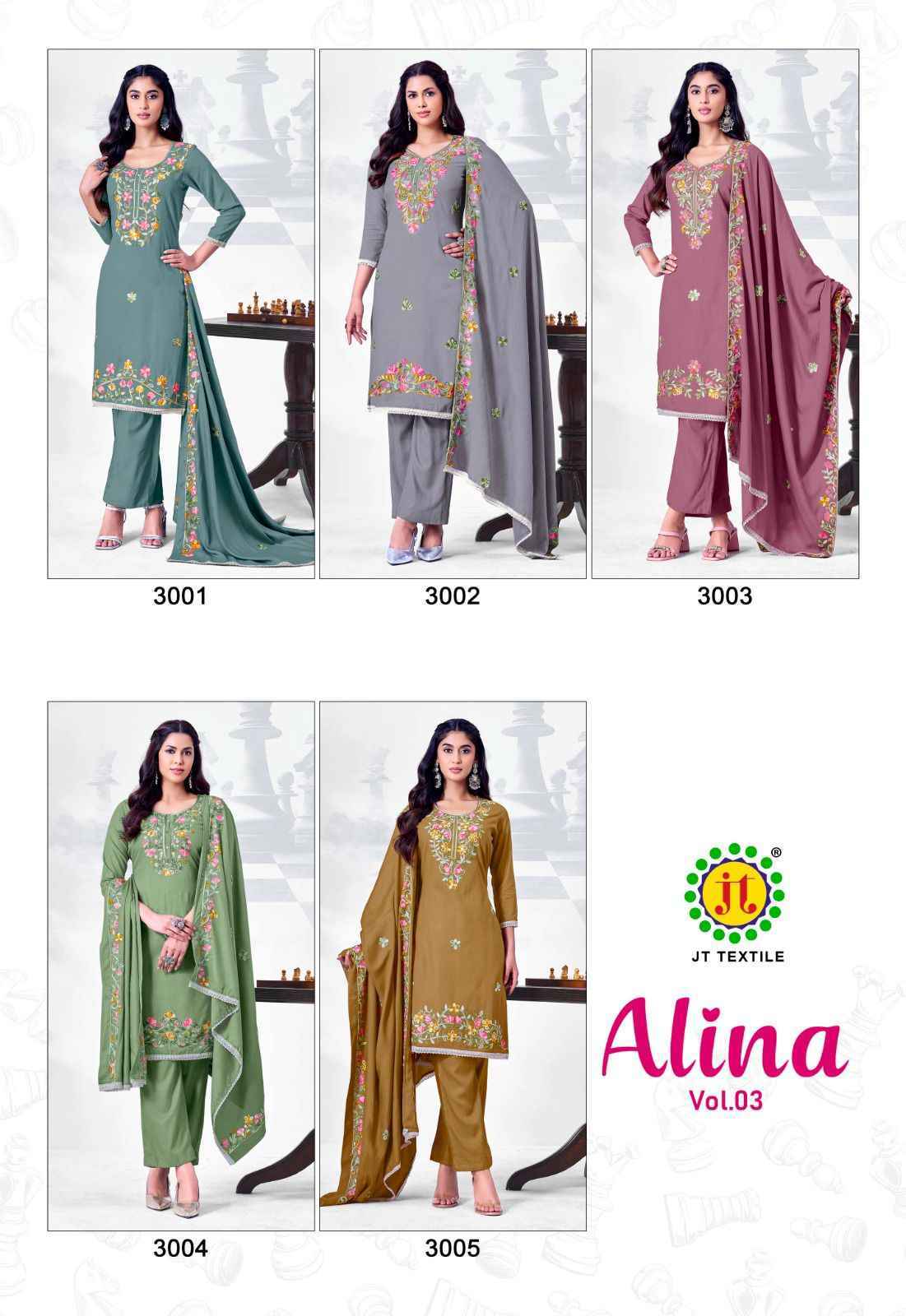 Jt Alina Vol-3 Rayon Dress Material (5 pcs Catalogue)
