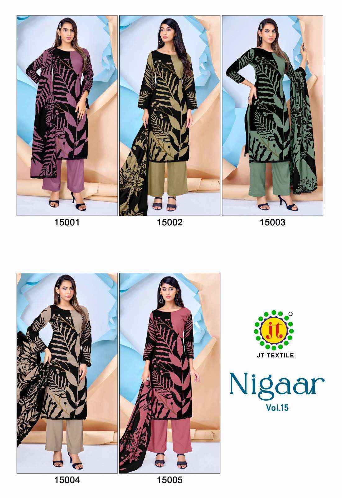 Jt Nigaar Vol 15 Rayon Dress Material 5 pcs Catalogue