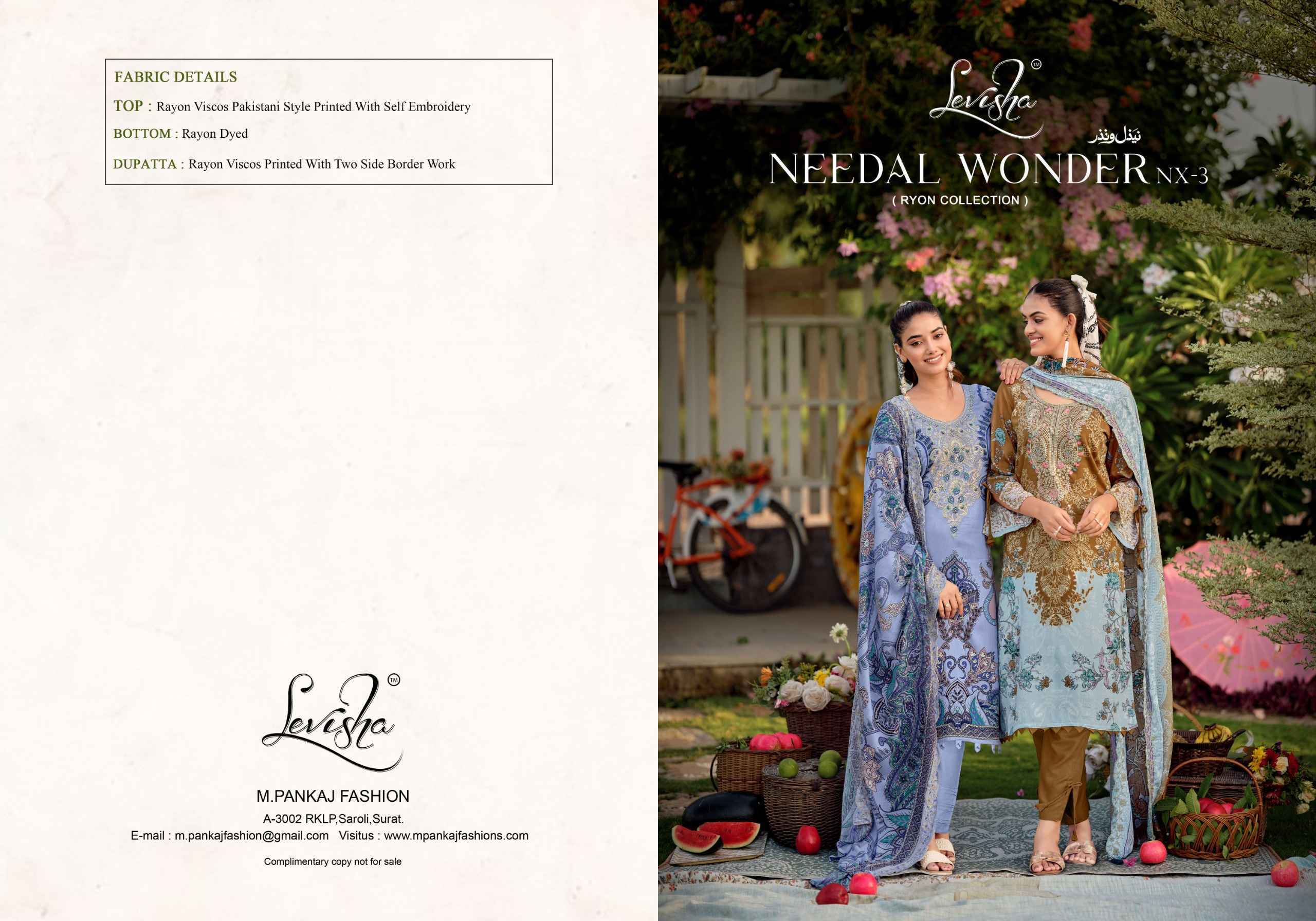 Levisha Needal Wonder Nx Vol-3 Rayon Viscose Dress Material (6 pcs Catalogue)