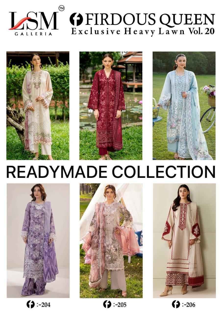 LSM Galleria Firdous Queen Lawn Vol-20 Readymade Lawn Cotton Dress (6 pcs Catalogue)