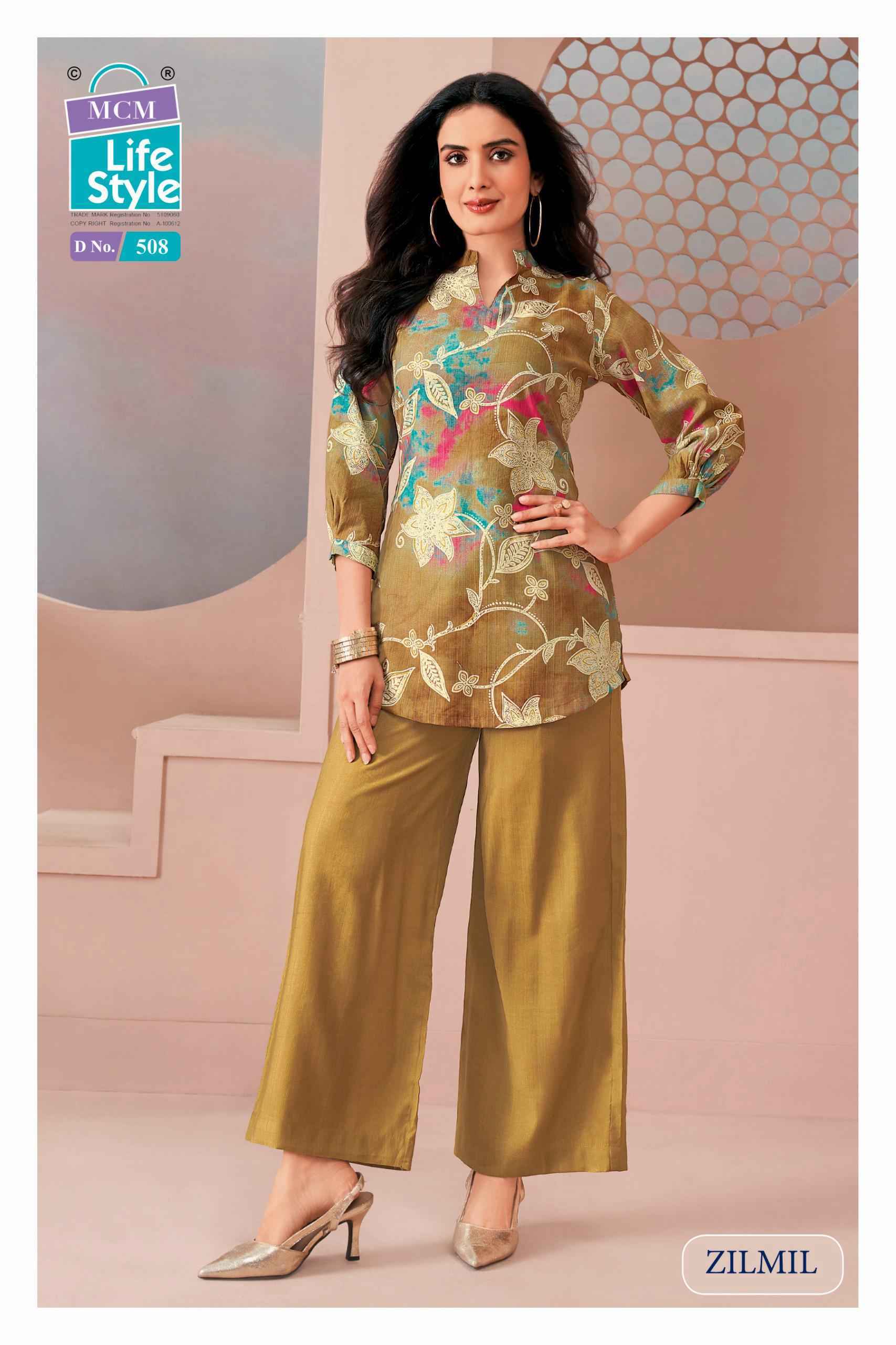 MCM Lifestyle Zilmil Vol-5 Vertican Top With Plazzo (10 pcs Catalogue)