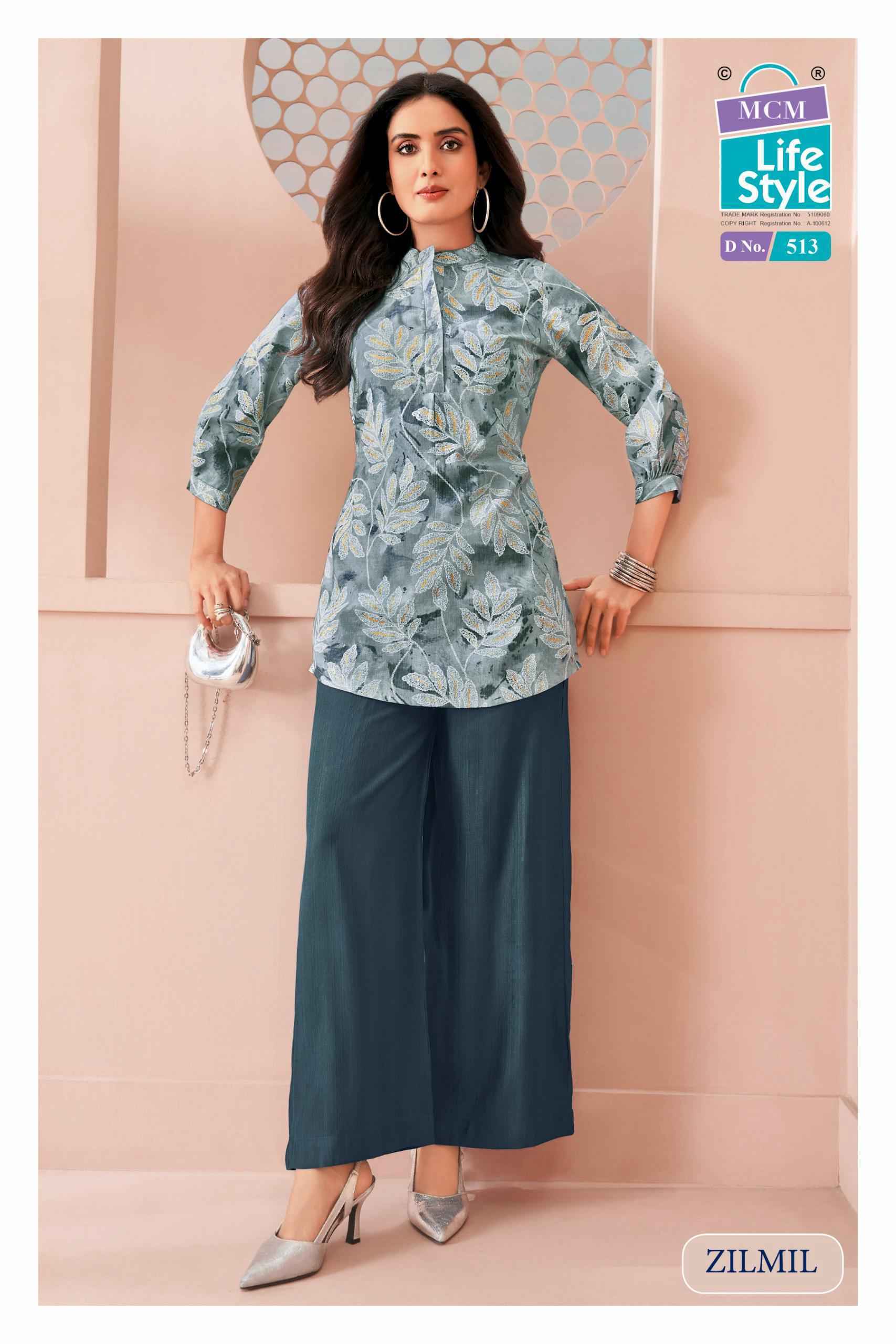 MCM Lifestyle Zilmil Vol-5 Vertican Top With Plazzo (10 pcs Catalogue)
