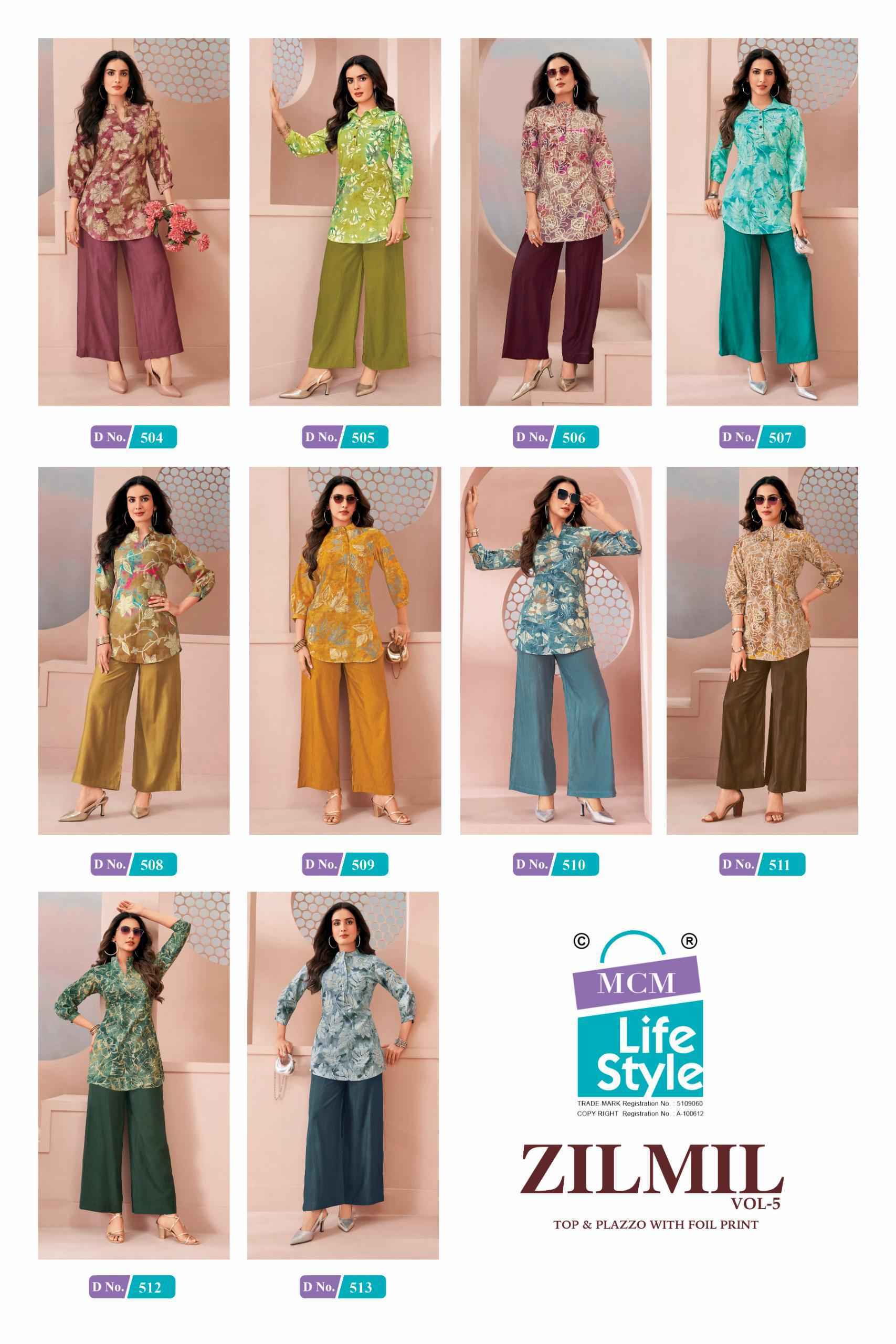 MCM Lifestyle Zilmil Vol-5 Vertican Top With Plazzo (10 pcs Catalogue)