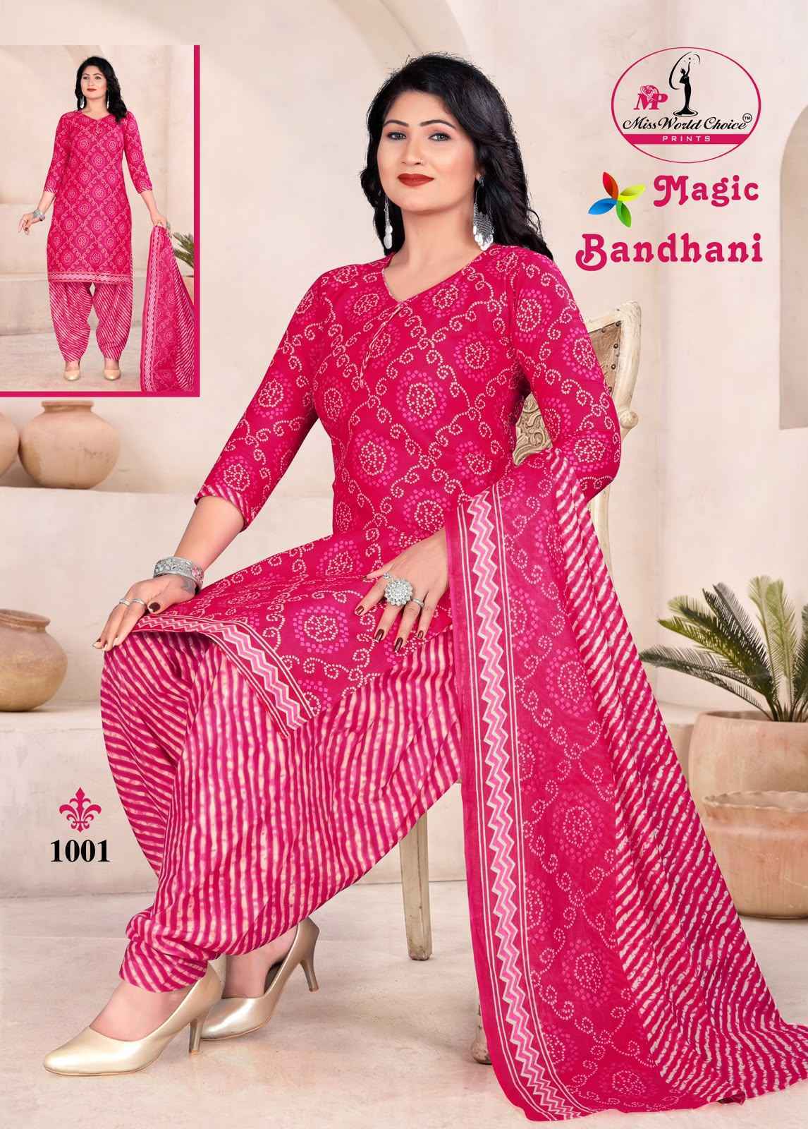Miss World Choice Magic Bandhni Vol 1 Radymade Cotton Dress 10 pcs Catalogue