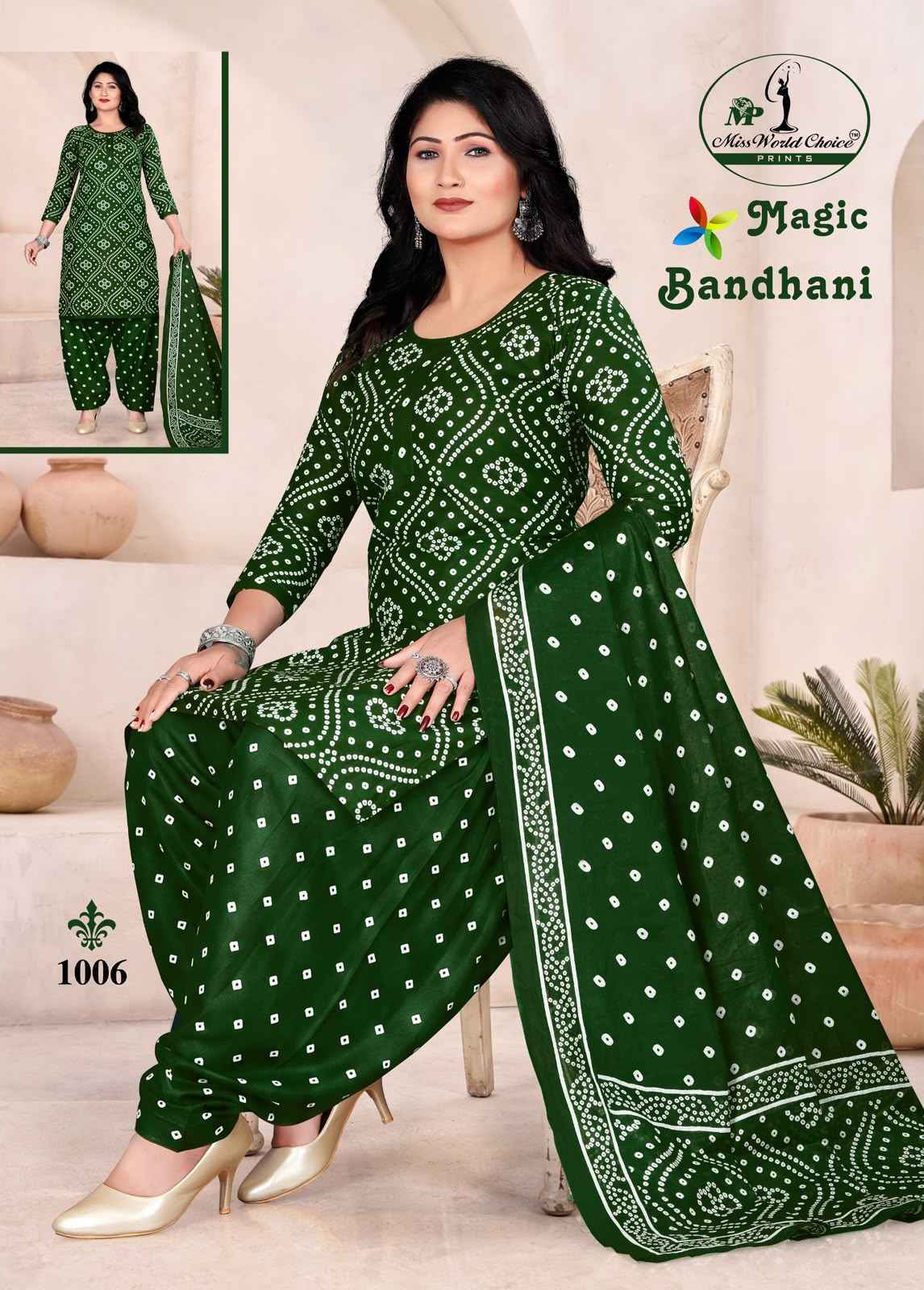 Miss World Choice Magic Bandhni Vol 1 Radymade Cotton Dress 10 pcs Catalogue