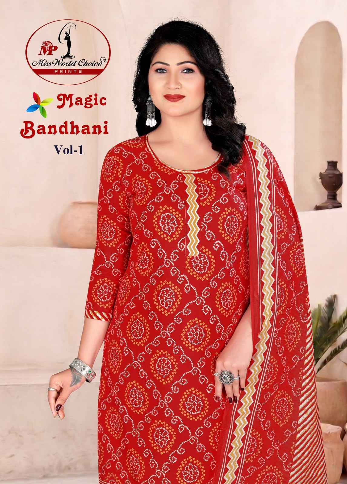 Miss World Choice Magic Bandhni Vol 1 Radymade Cotton Dress 10 pcs Catalogue