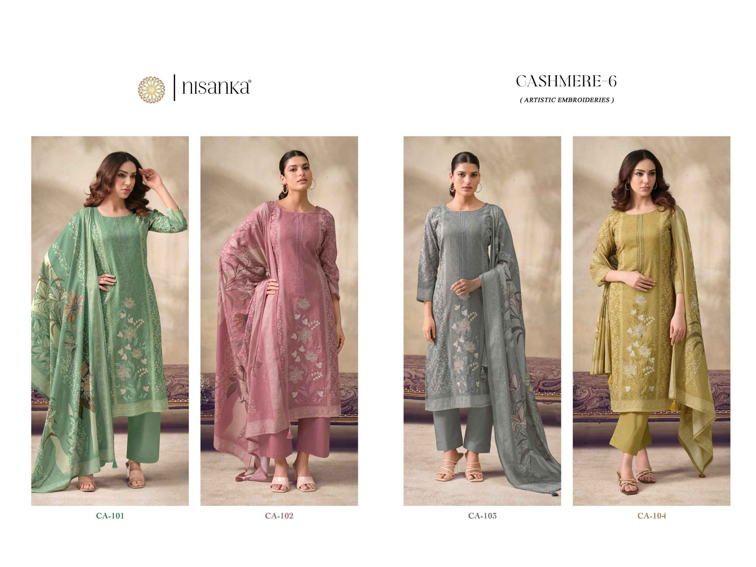 Nisanka Cashmere Vol 6 Viscose Lawn Dress Material 4 pcs Catalogue
