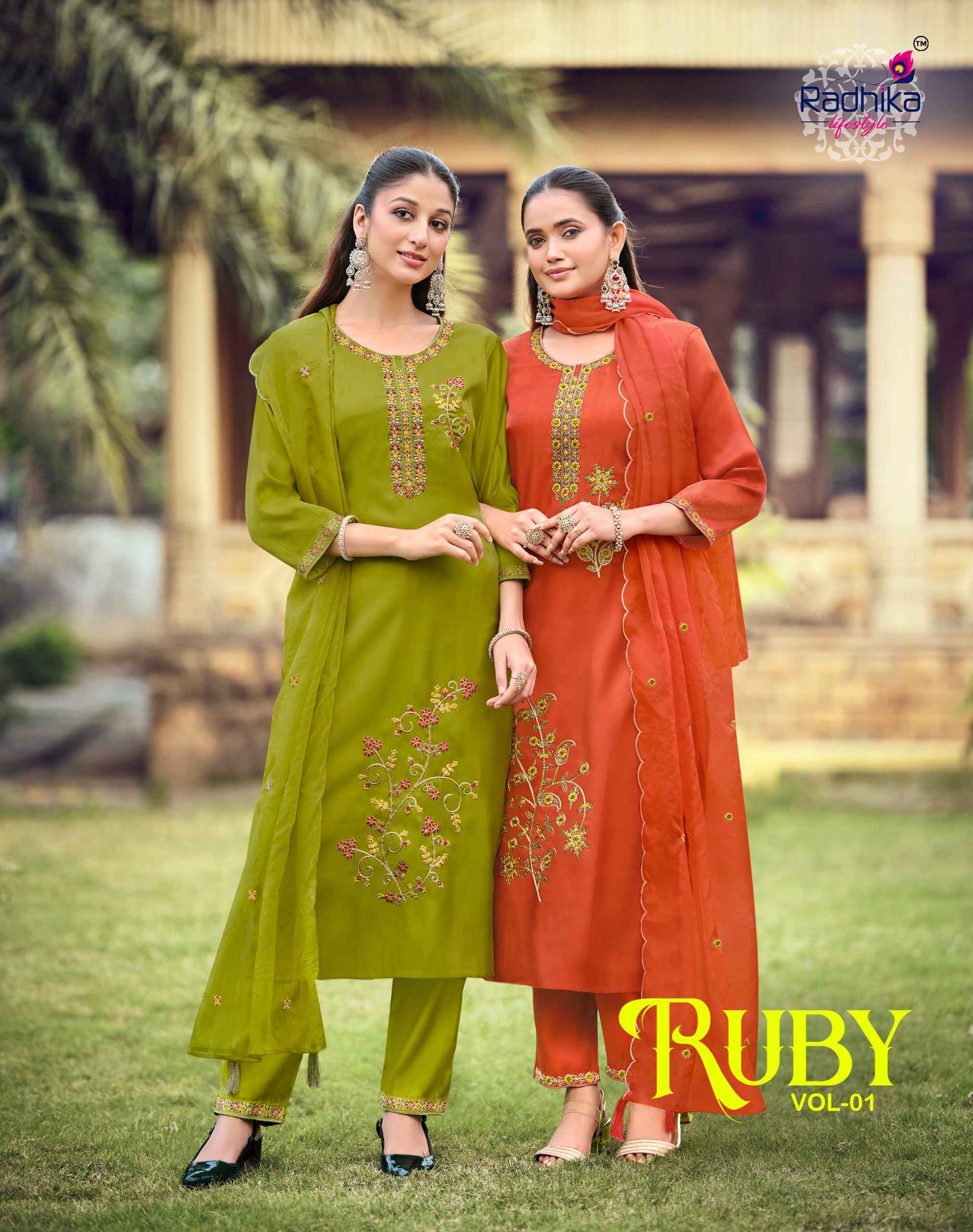 Radhika Lifestyle Ruby Vol-1 Glass Roman Readymade Suit (6 pcs Catalogue)